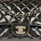 Chanel Black Patent Quilted Leather Double Flap Bag