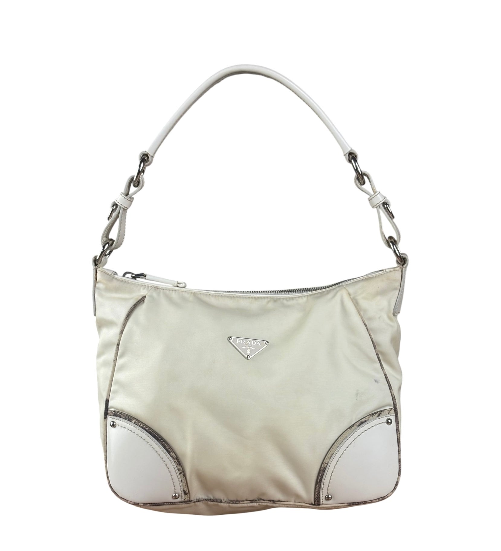 Prada White Tessuto Nylon Leather Trim Shoulder Bag
