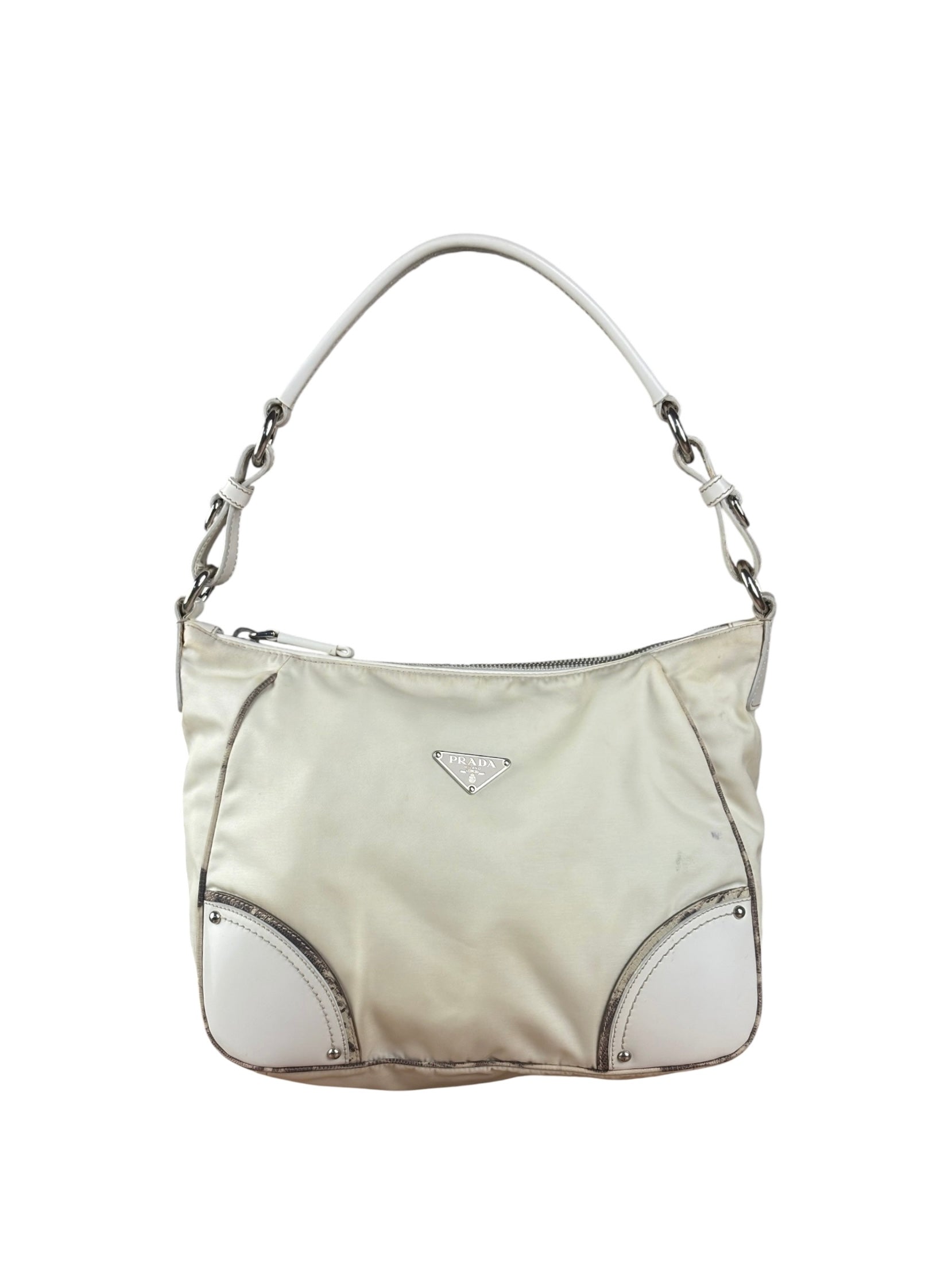 Prada White Tessuto Nylon Leather Trim Shoulder Bag