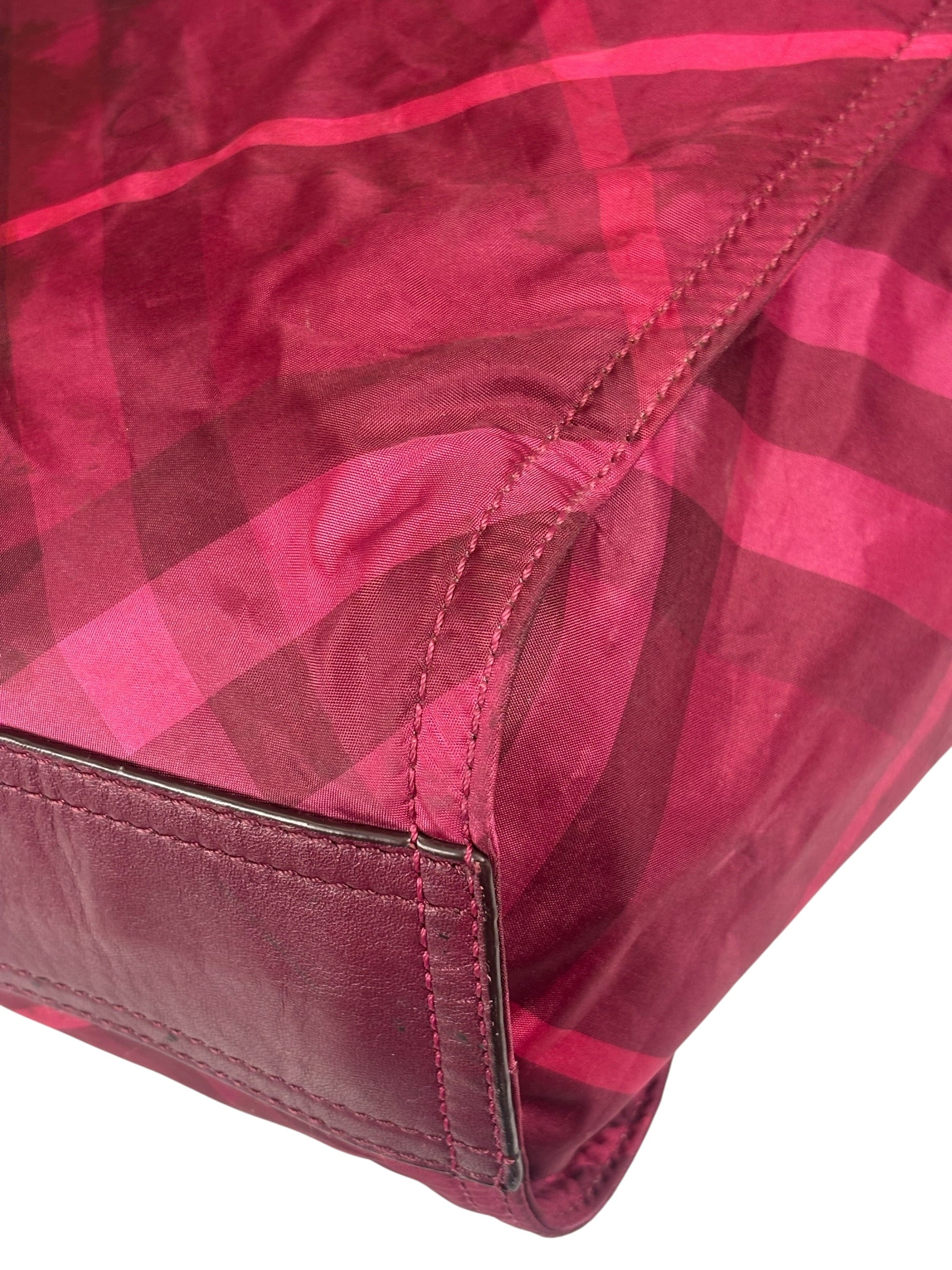 Burberry Plum Nylon/Leather Trim Nova Check Buckleigh Packable Tote