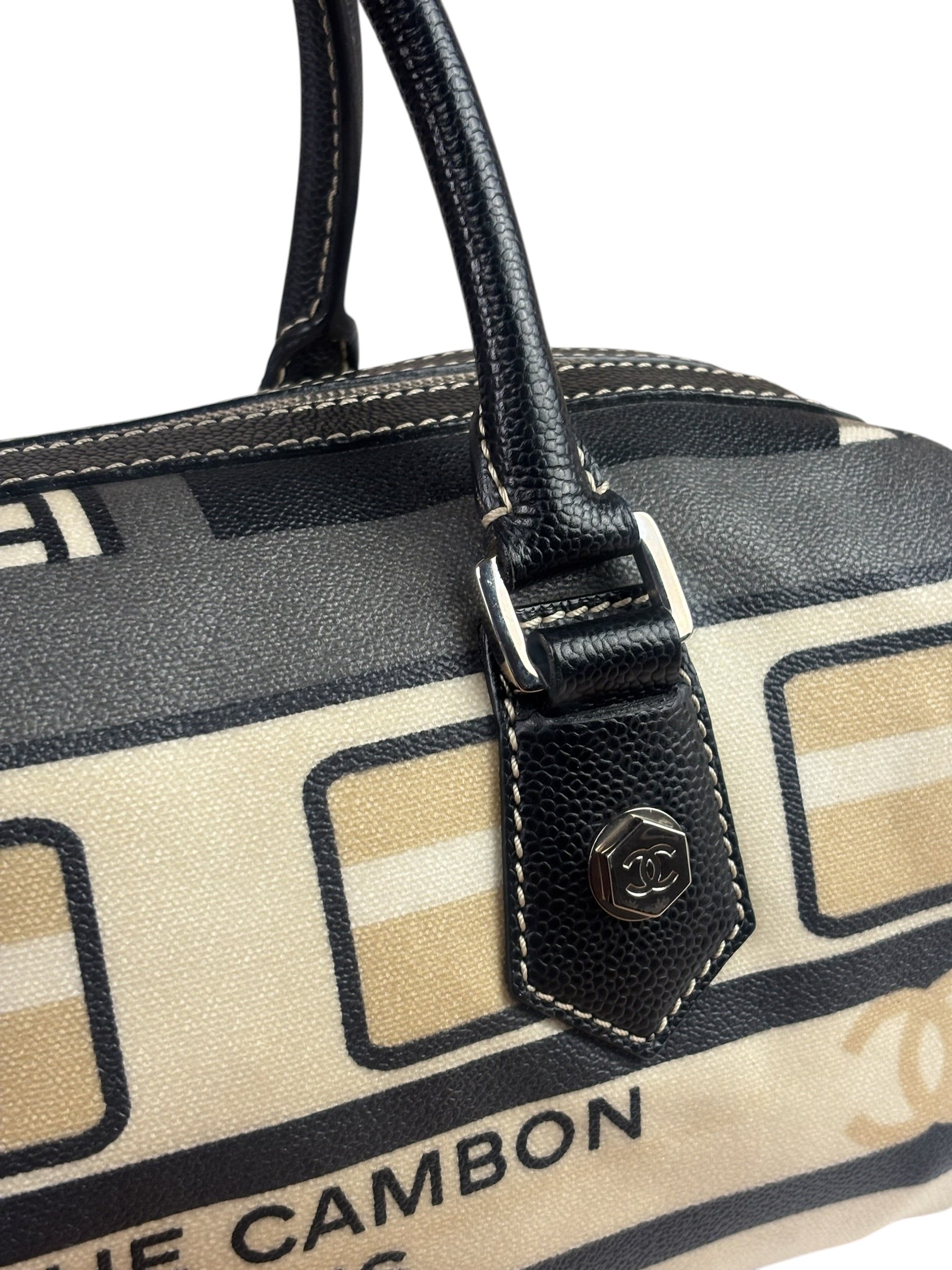 Chanel Cream Leather Coated Canvas Le Train Boston Bag 2006