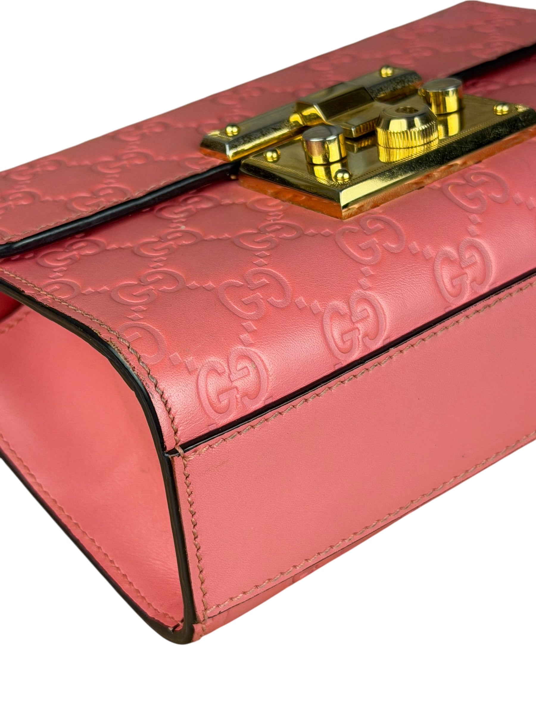Gucci GG Pink Embossed Leather Small Padlock Chain Bag