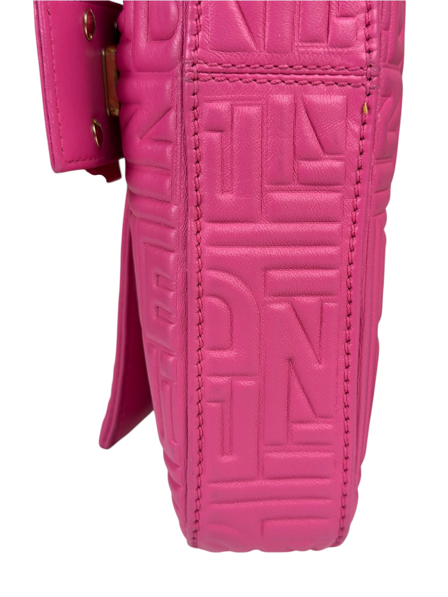 Fendi Pink Leather Logo Embossed Baguette