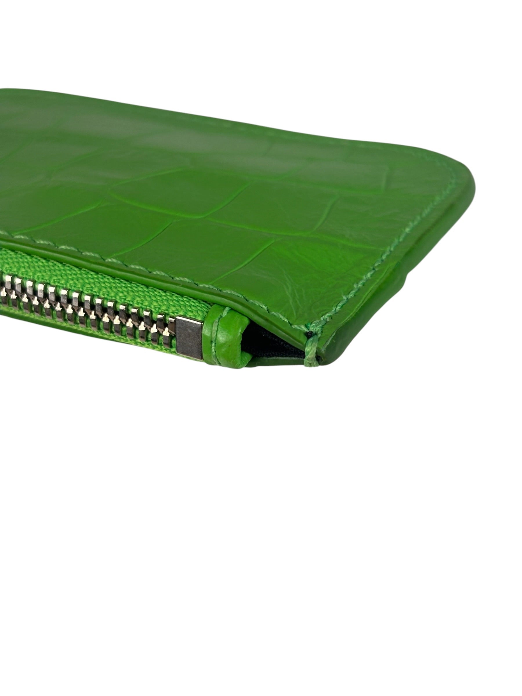 Balenciaga Neon Green Crocodile-Embossed Coin/Card Holder
