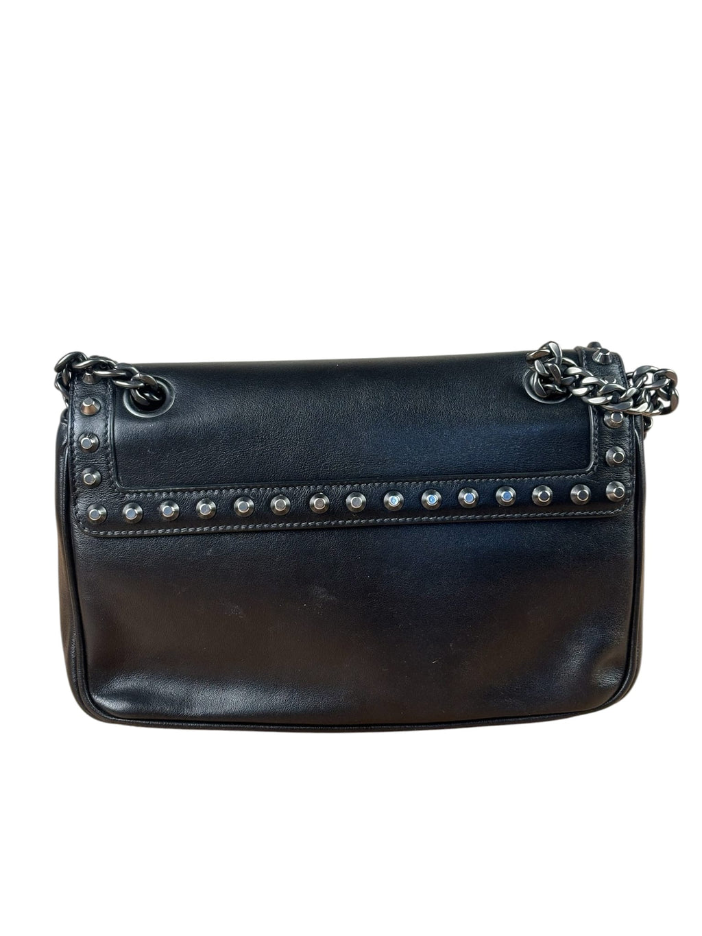 Prada Black Calfskin Studded Glace Flap Bag