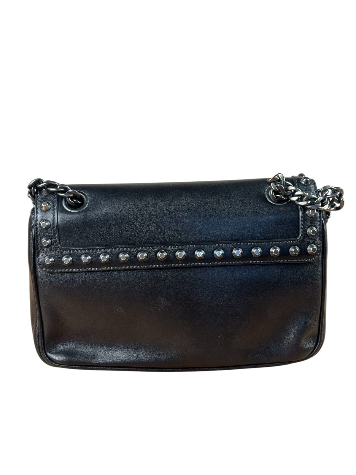 Prada Black Calfskin Studded Glace Flap Bag