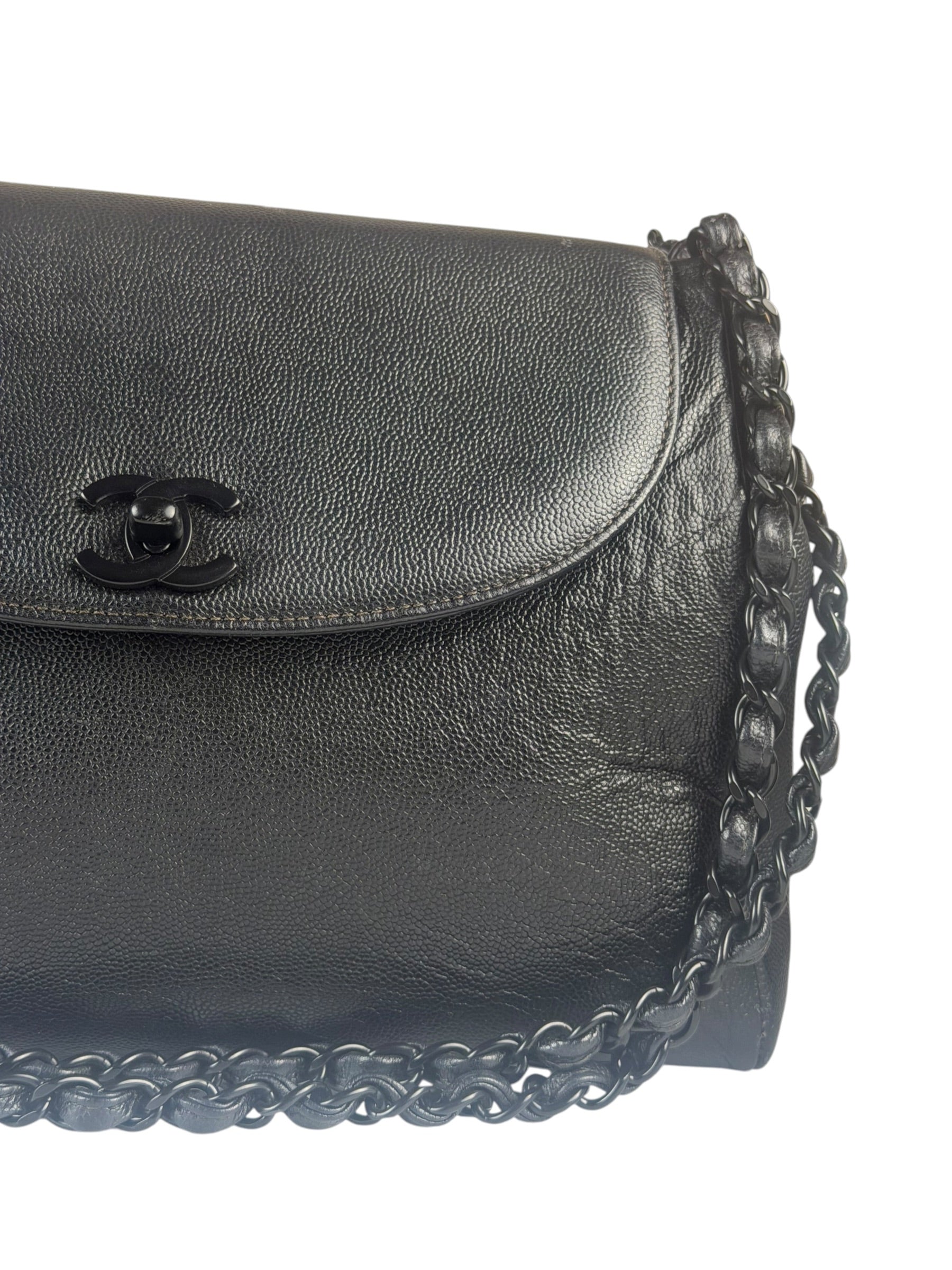 Chanel Black Pebbled Leather Curved Flap 1997