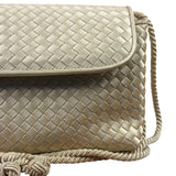 Bottega Veneta Vintage Cream Satin Intrecciato Mini Shoulder Bag