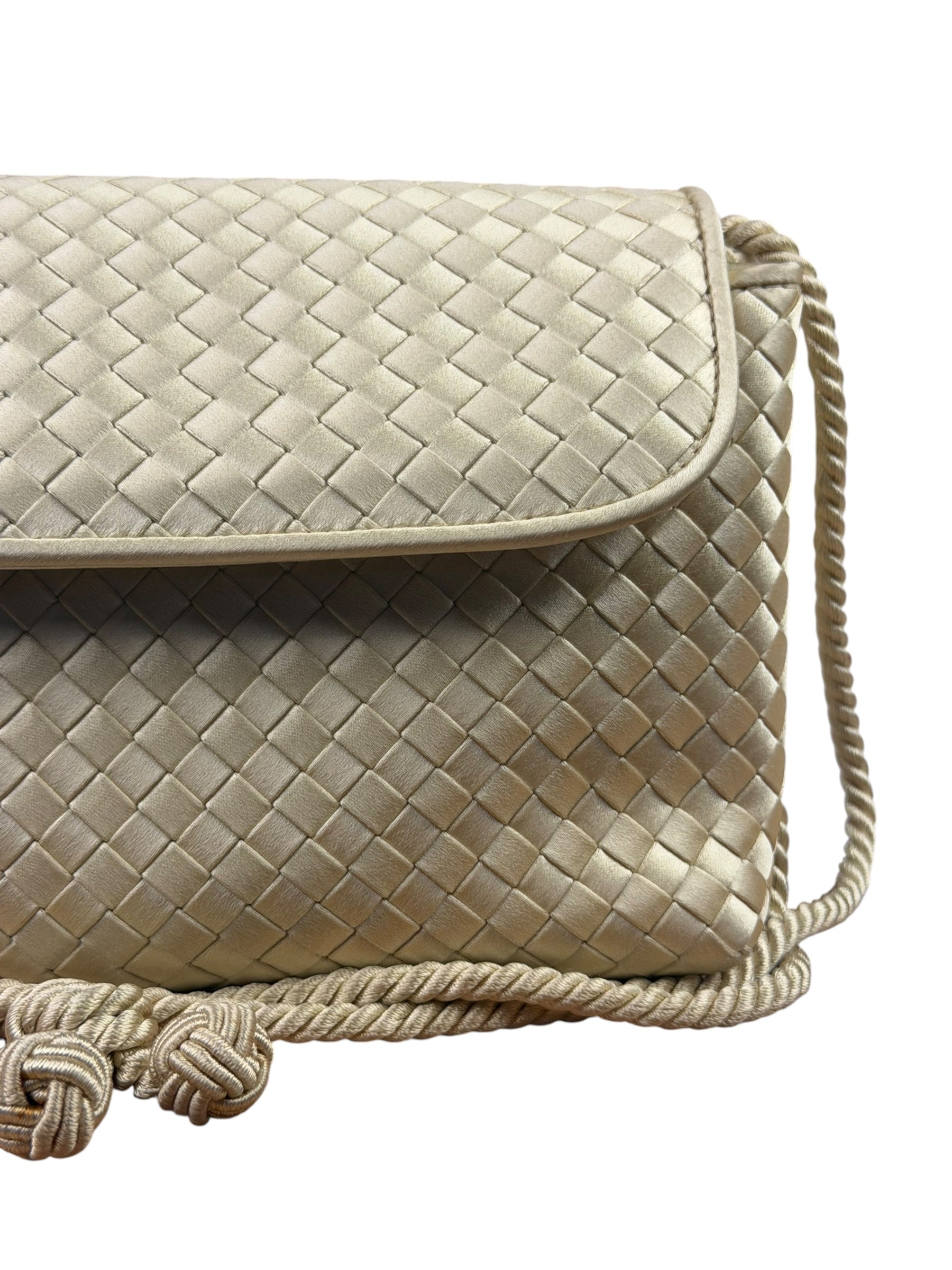 Bottega Veneta Vintage Cream Satin Intrecciato Mini Shoulder Bag