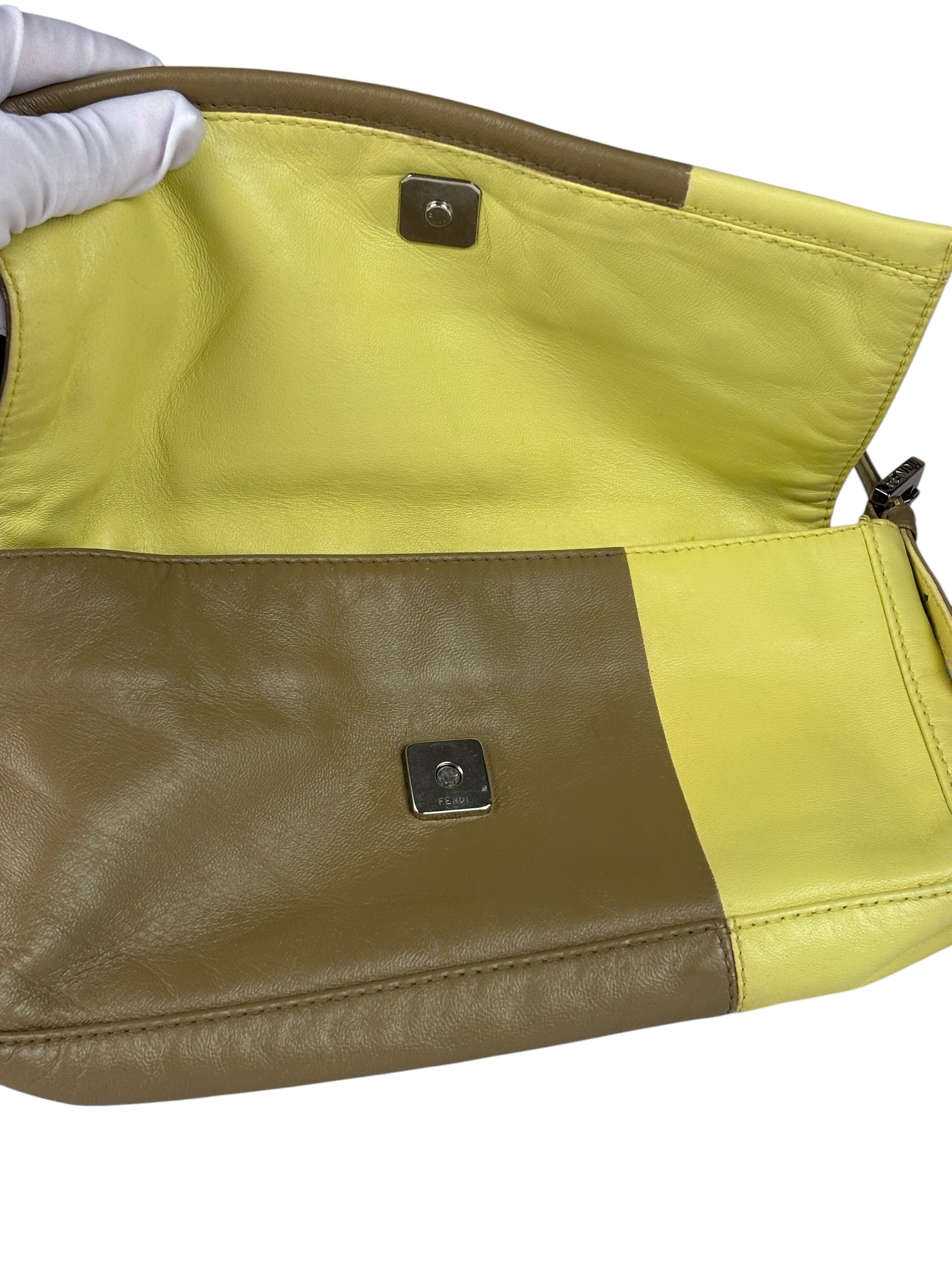 Fendi Camel Tan/Lime Yellow Leather Flap Pochette