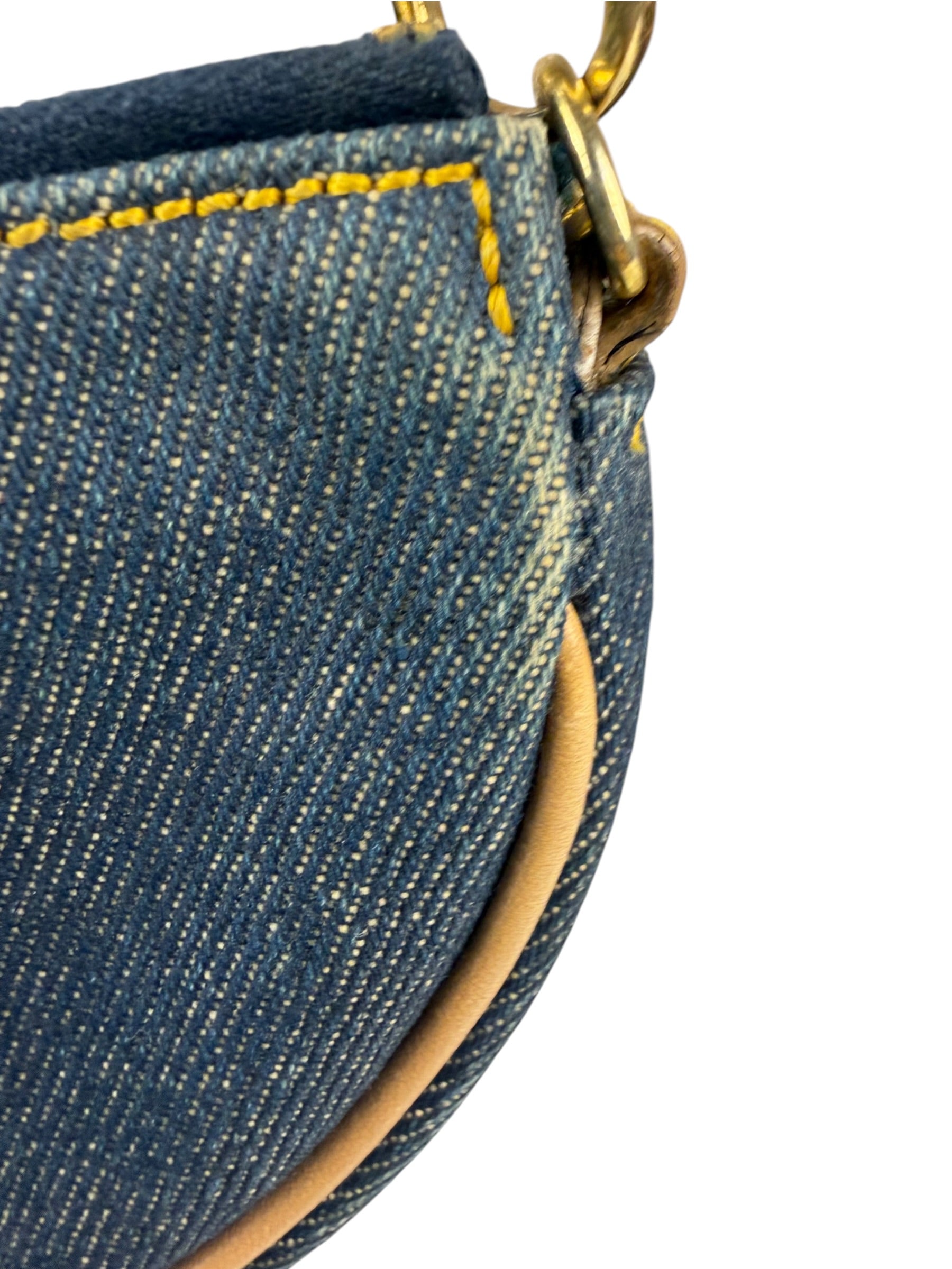 Christian Dior Denim Beige Leather Mini Saddle Pochette