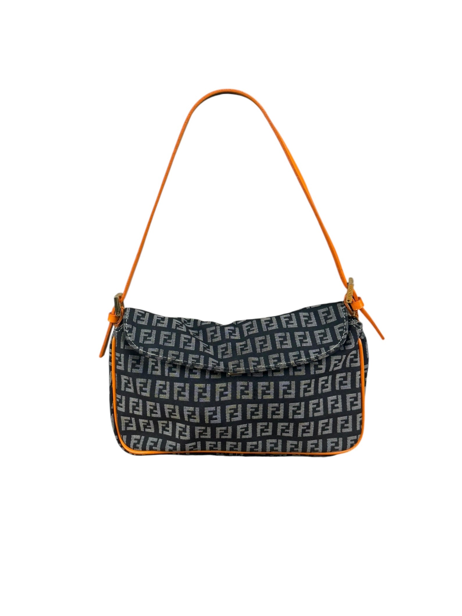 Fendi Orange Leather Trim Zucca Pochette