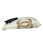 Chanel White Calfskin Quilted Python-Embossed Ligne Cambon Flat Tote Bag 2004