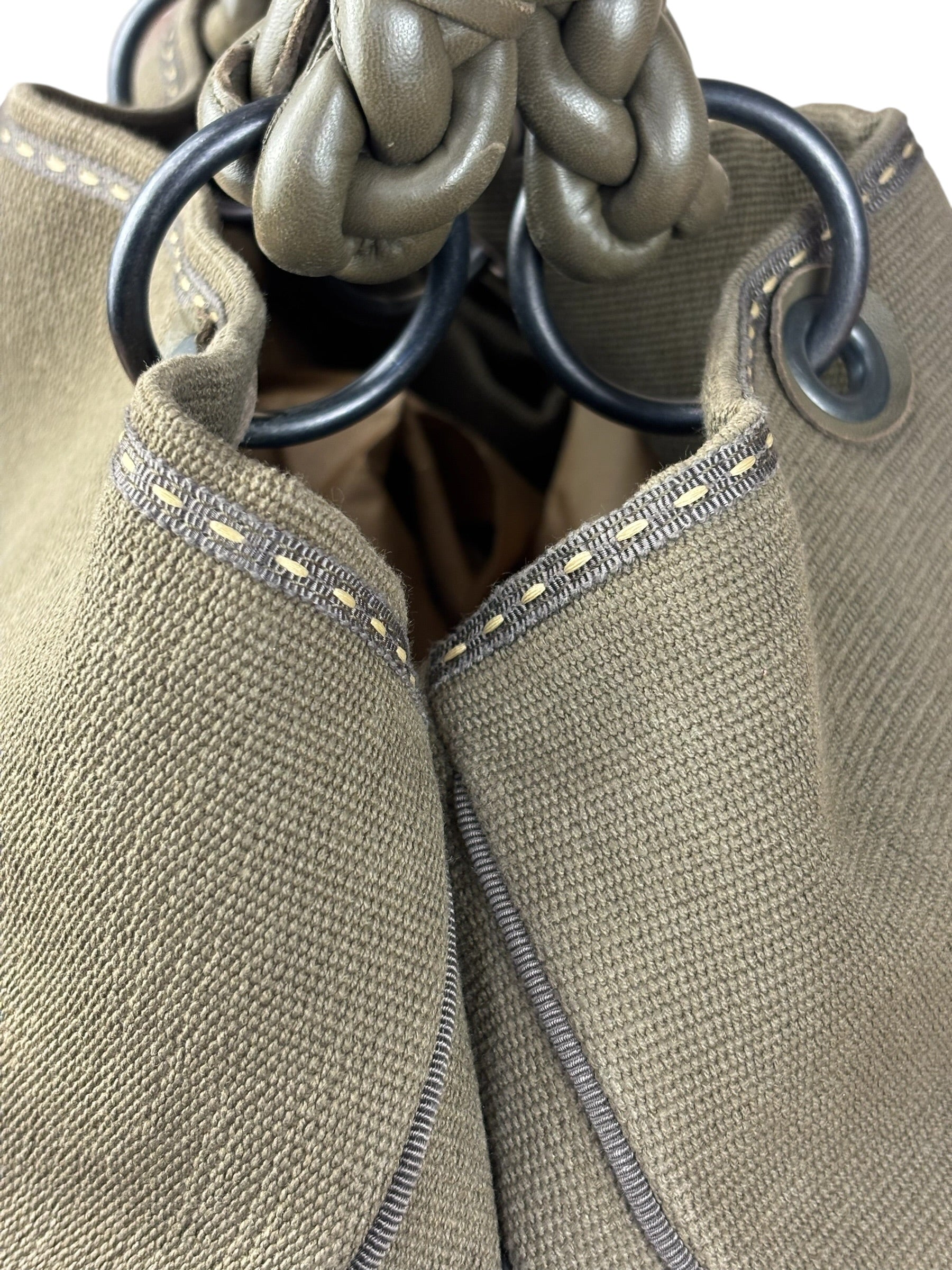 Bottega Venta Vintage Olive/Brown Canvas Large Shopper Shoulder Bag