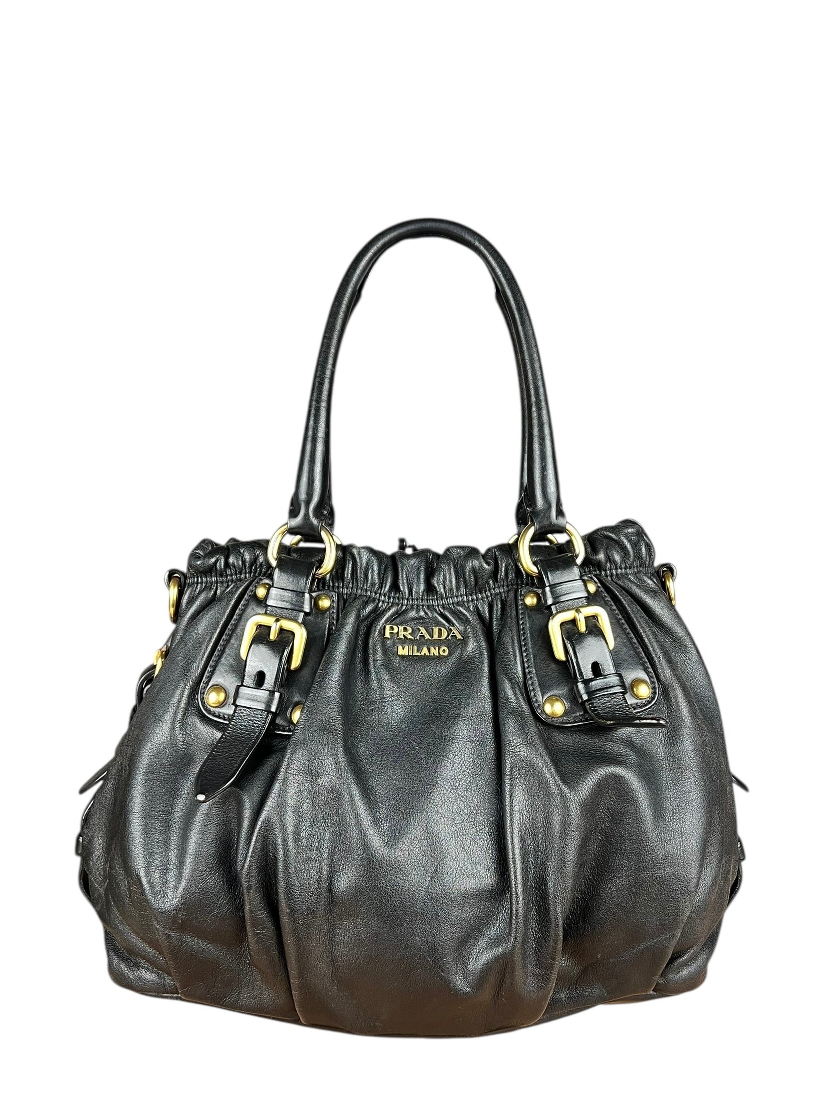 Prada Black Leather Vitello Daino Handbag