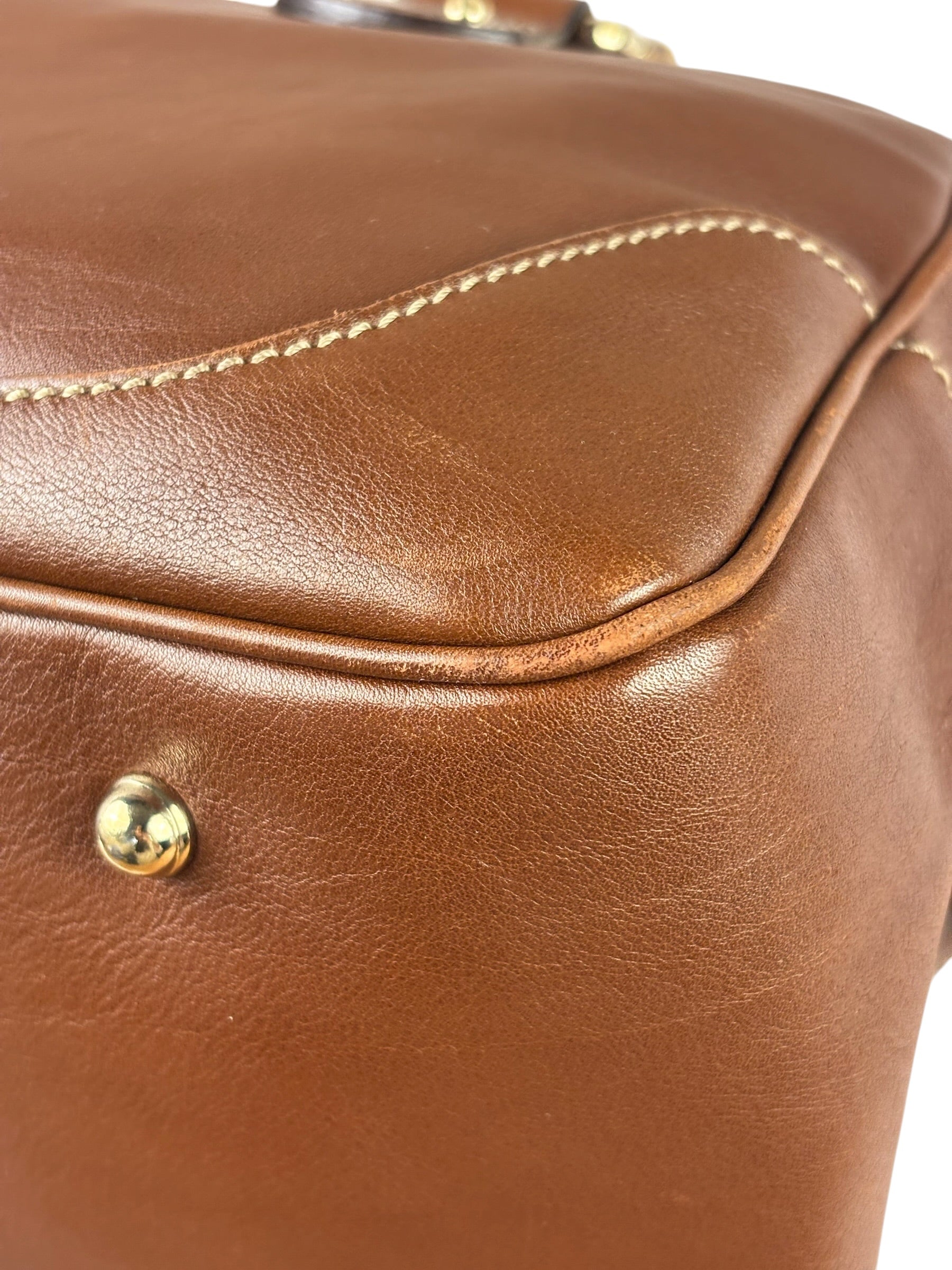 Gucci Tan Brown Leather Bamboo Handle Boston Bag