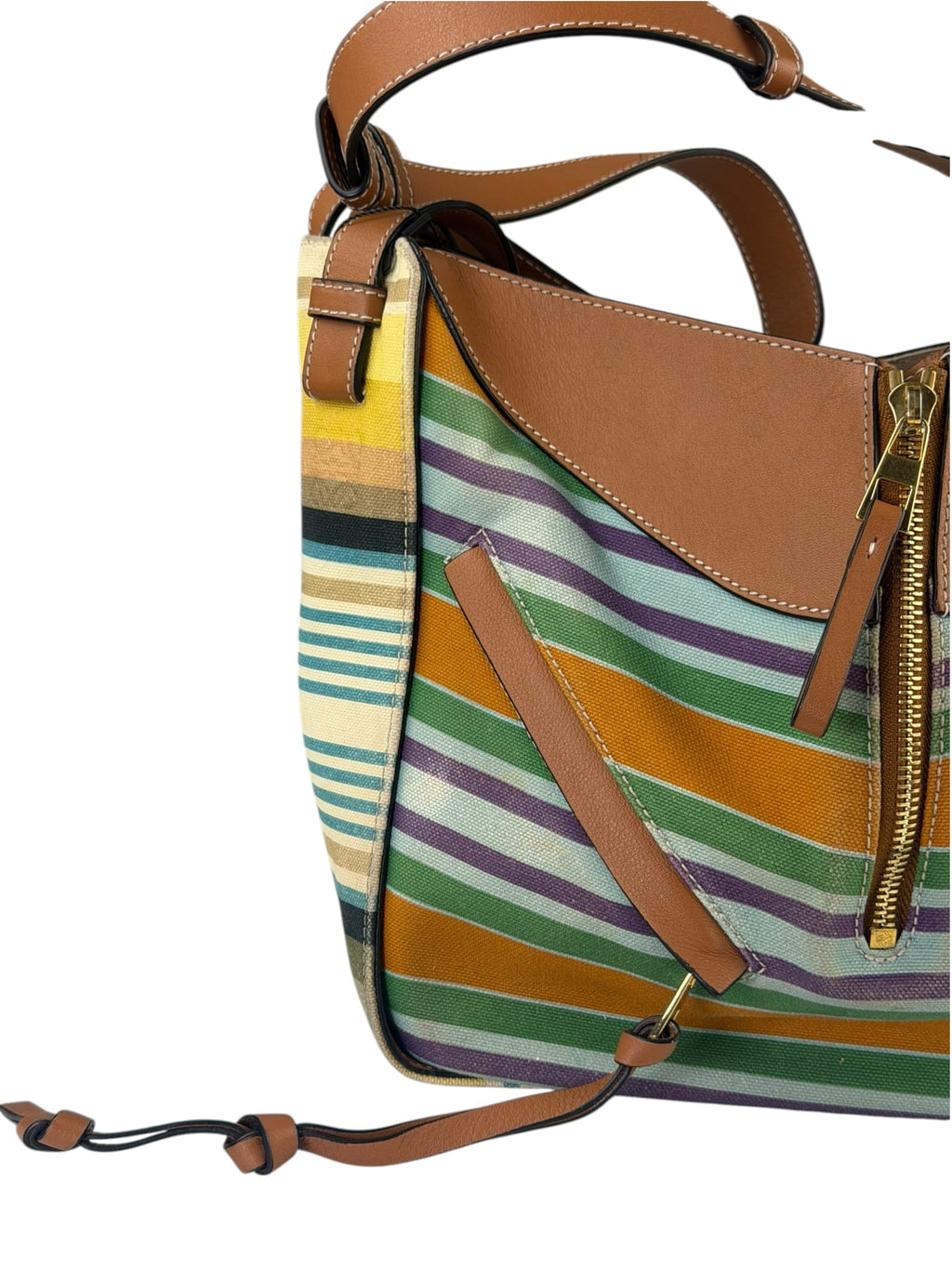 Loewe Colorblock Leather Trim Stripes Small Hammock Crossbody Bag