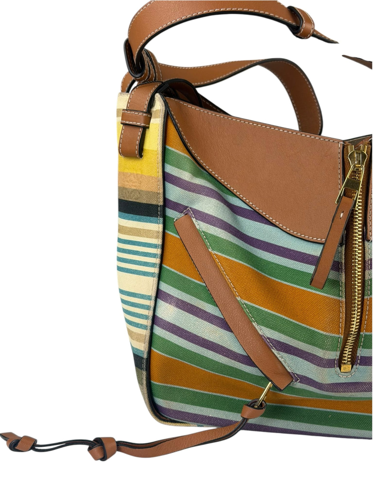 Loewe Colorblock Leather Trim Stripes Small Hammock Crossbody Bag