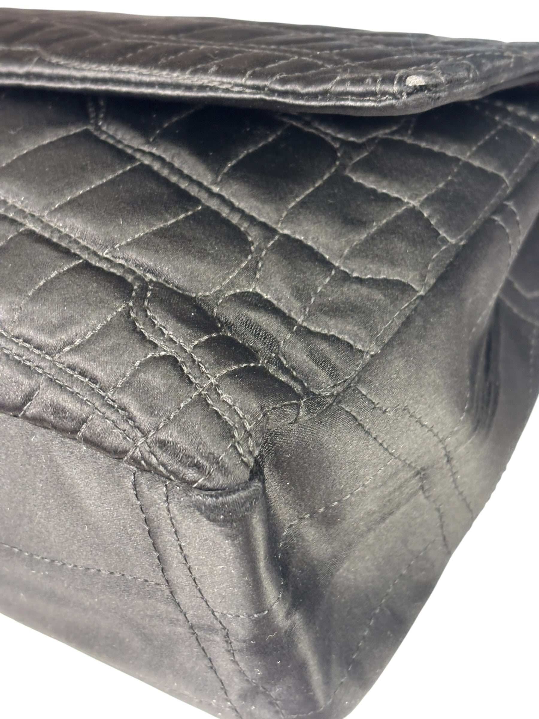 Chanel Black Matelasse Silk Double Flap Bag 2006