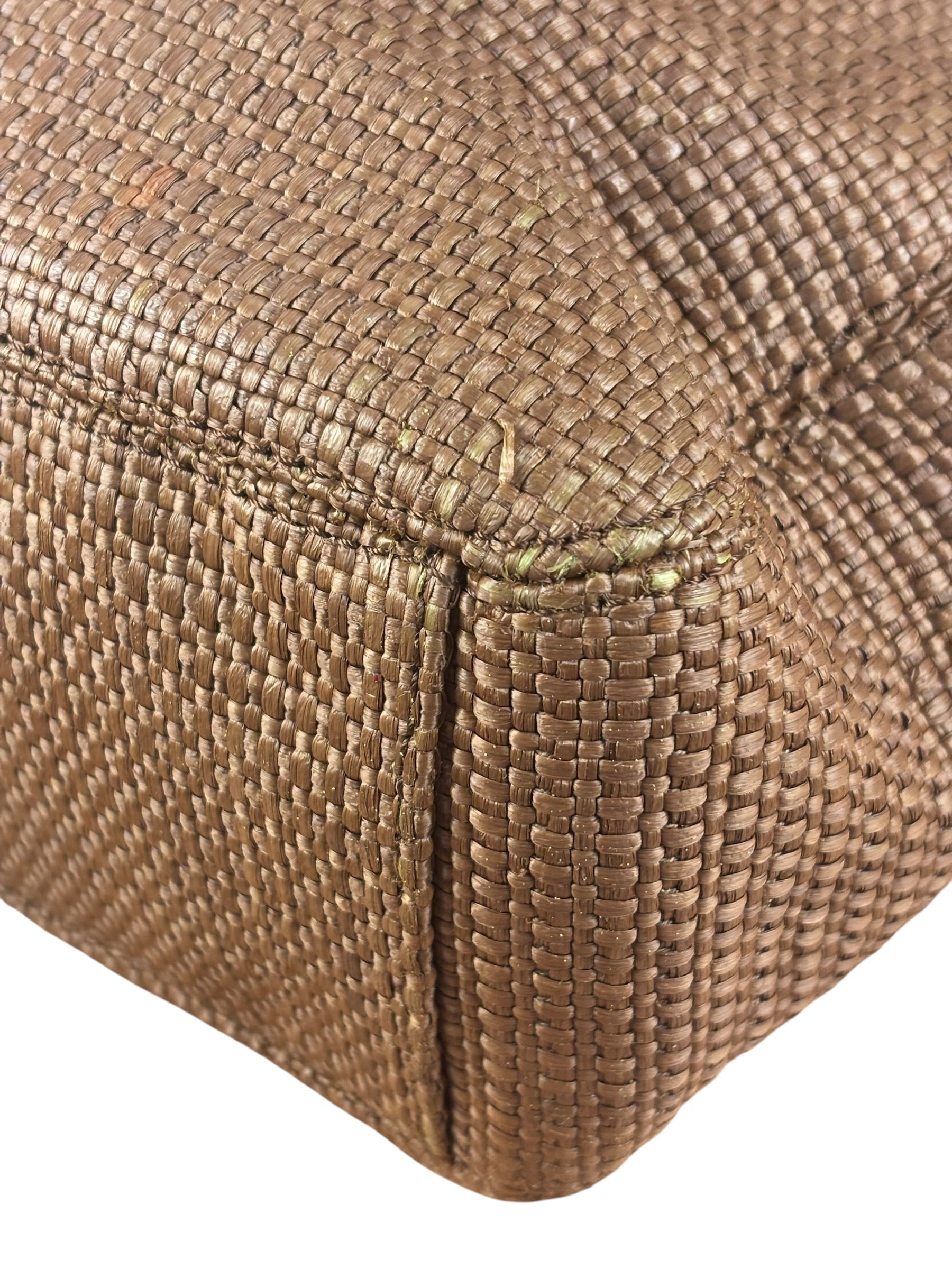 Chanel Vintage Brown Woven Straw Raffia Wooden Top Handle Handbag 2001