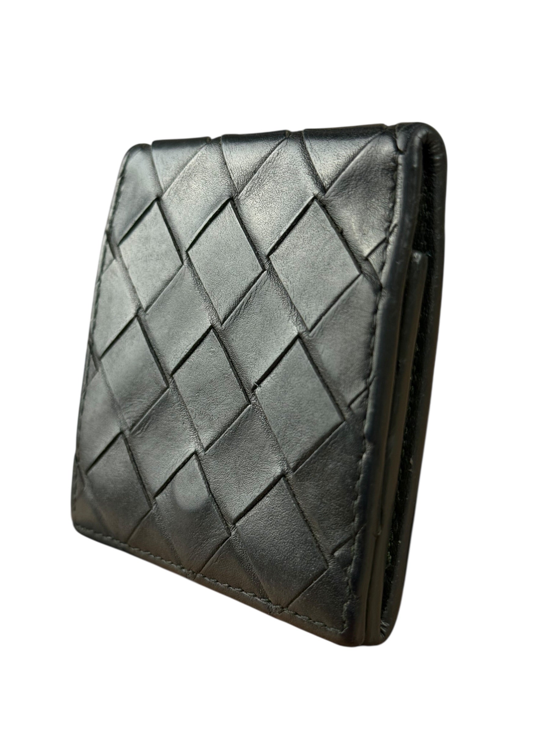 Bottega Veneta Black Intreccio Leather Coin Wallet