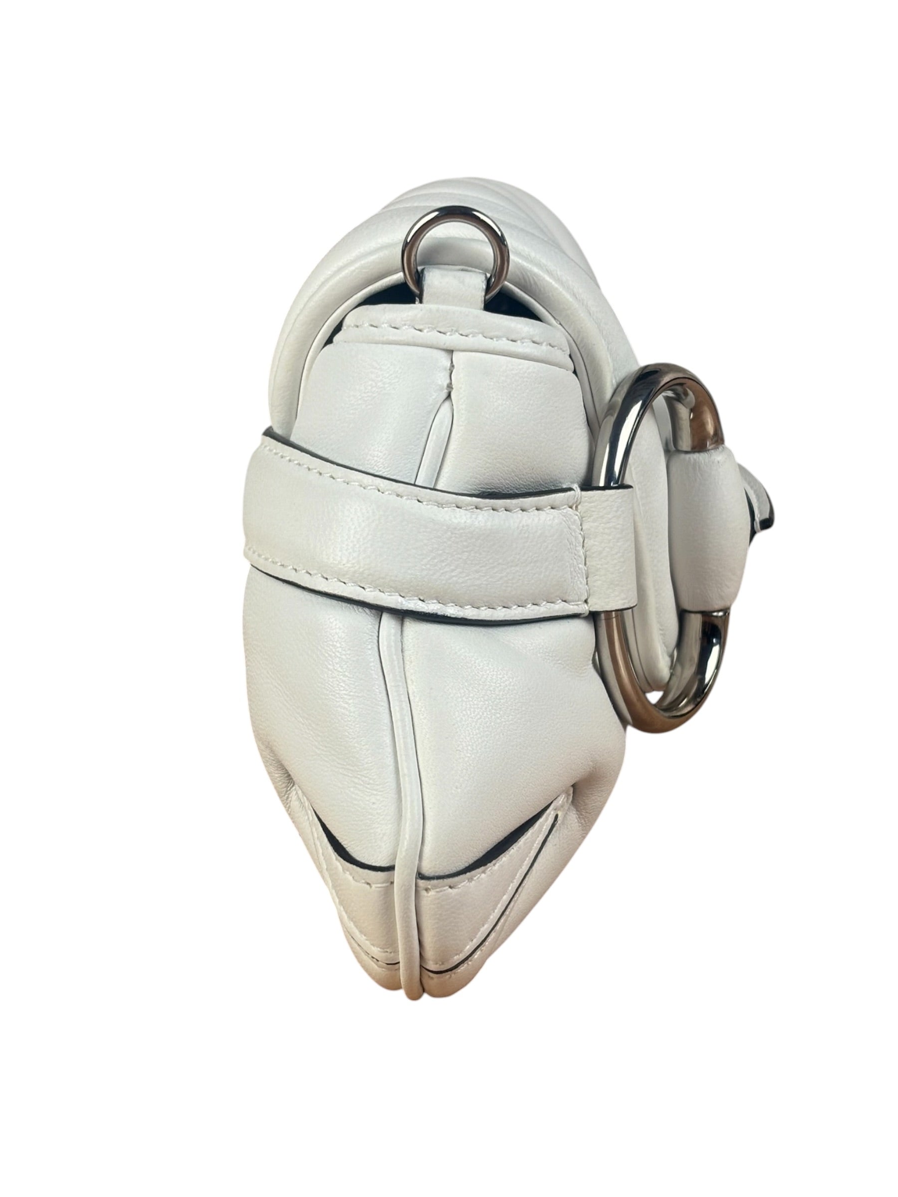Gucci White Puffer Leather Horsebit Shoulder Bag