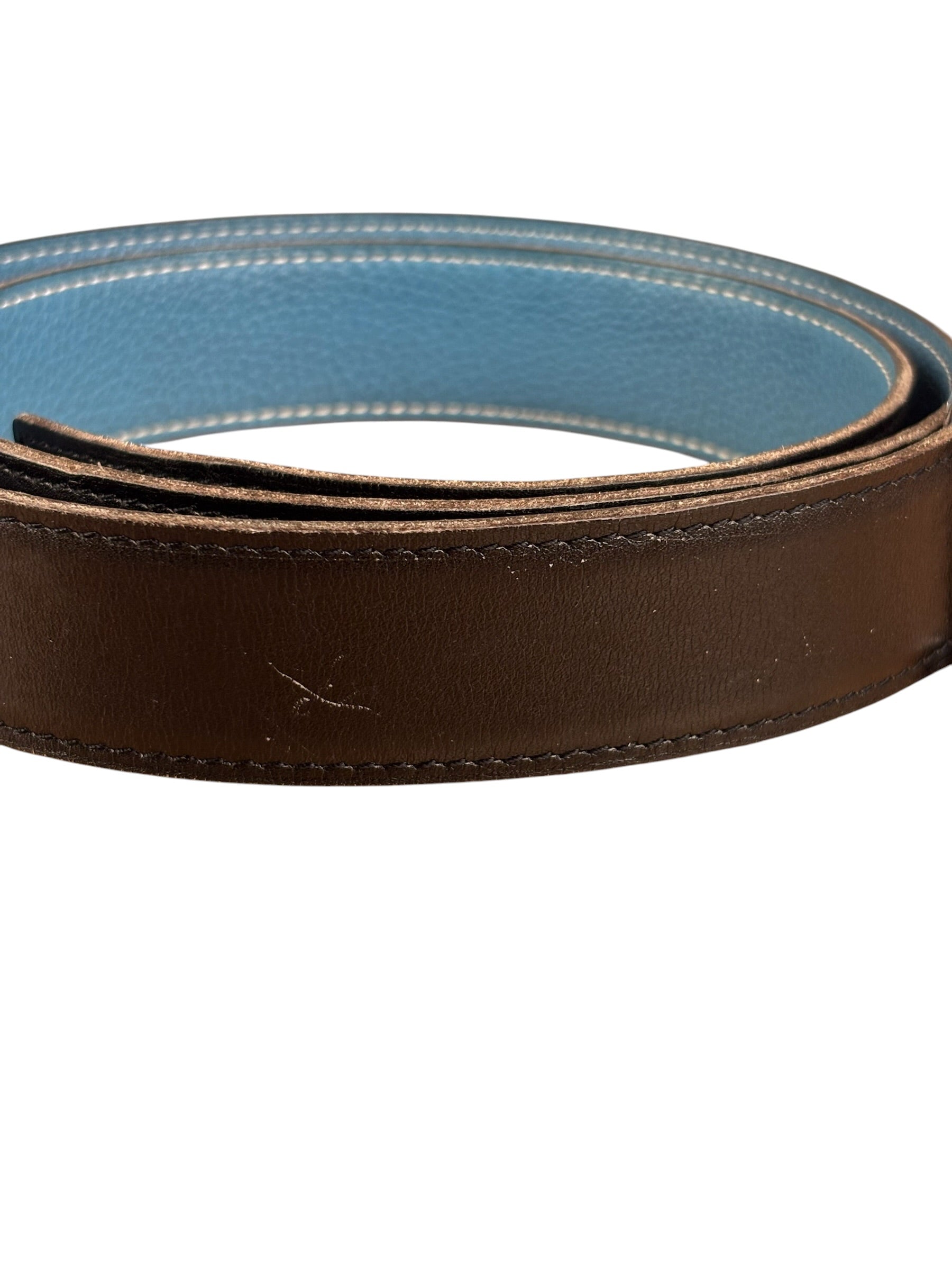 Hermes Tuareg H Solid Silver Buckle Black/Blue Belt