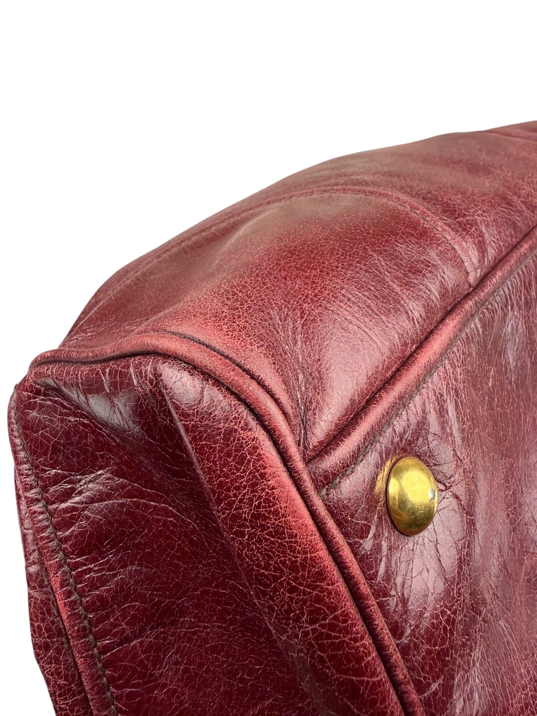Miu Miu Amaranth Vitello Shine Leather Double Zip 2Way Handbag
