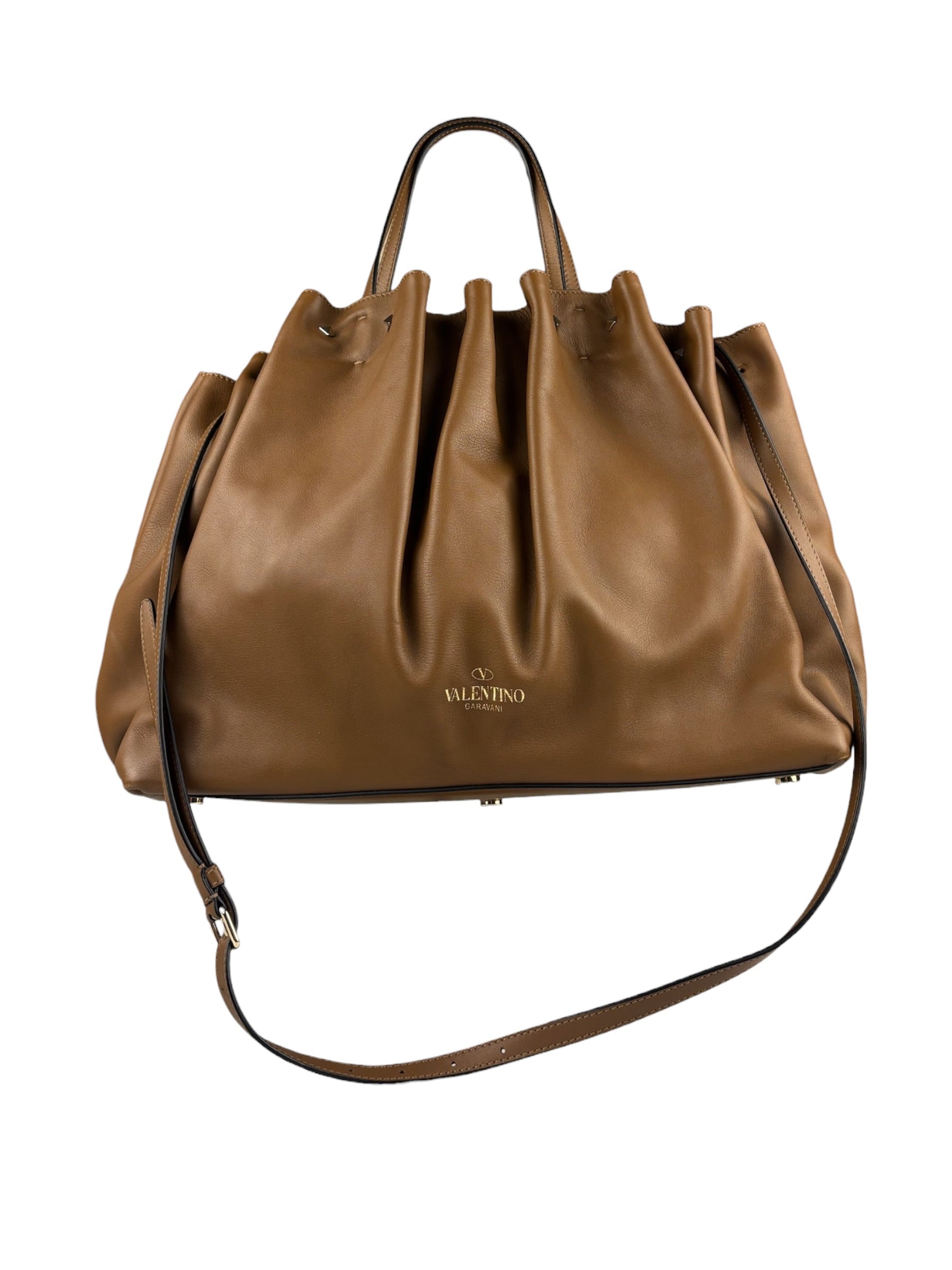Valentino Garavani Brown Rockstud Shoulder Tote