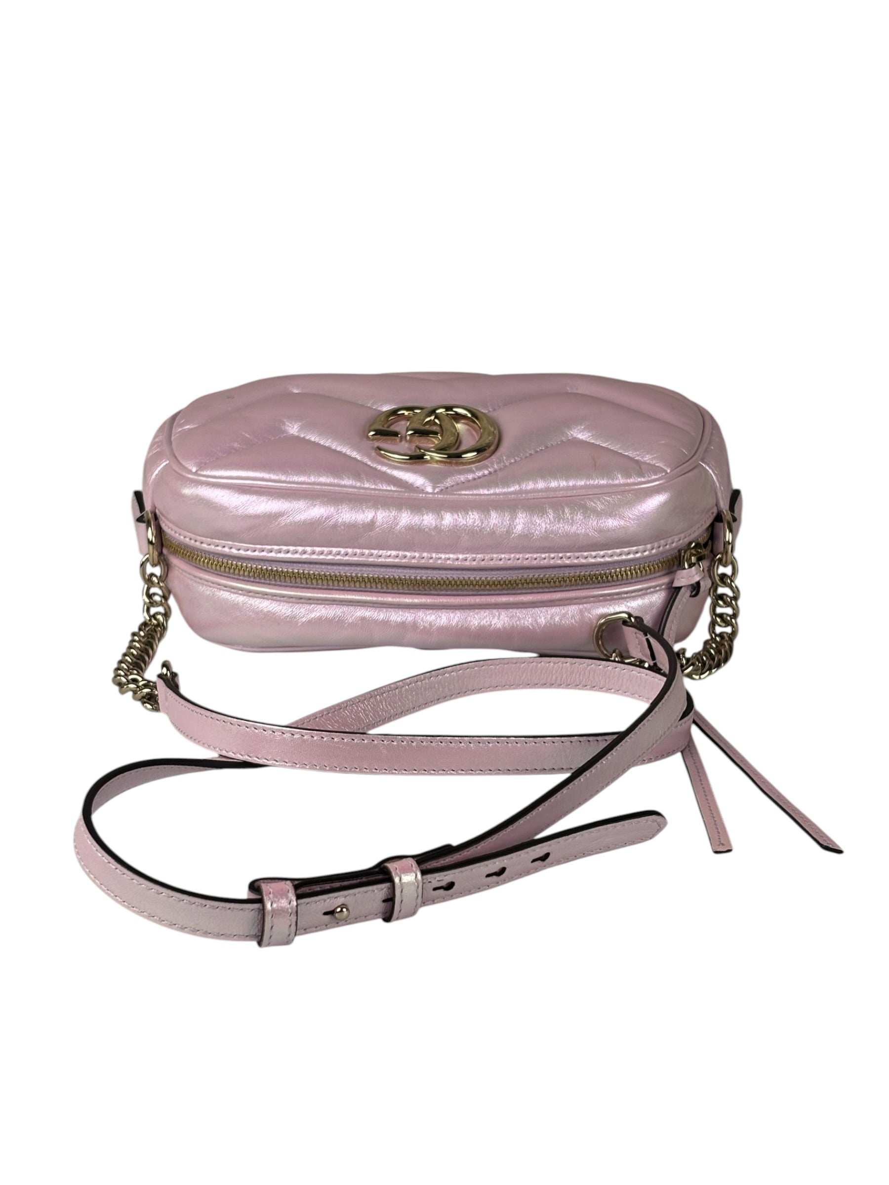 Gucci Iridescent Pink Nappa Chevron Small GG
