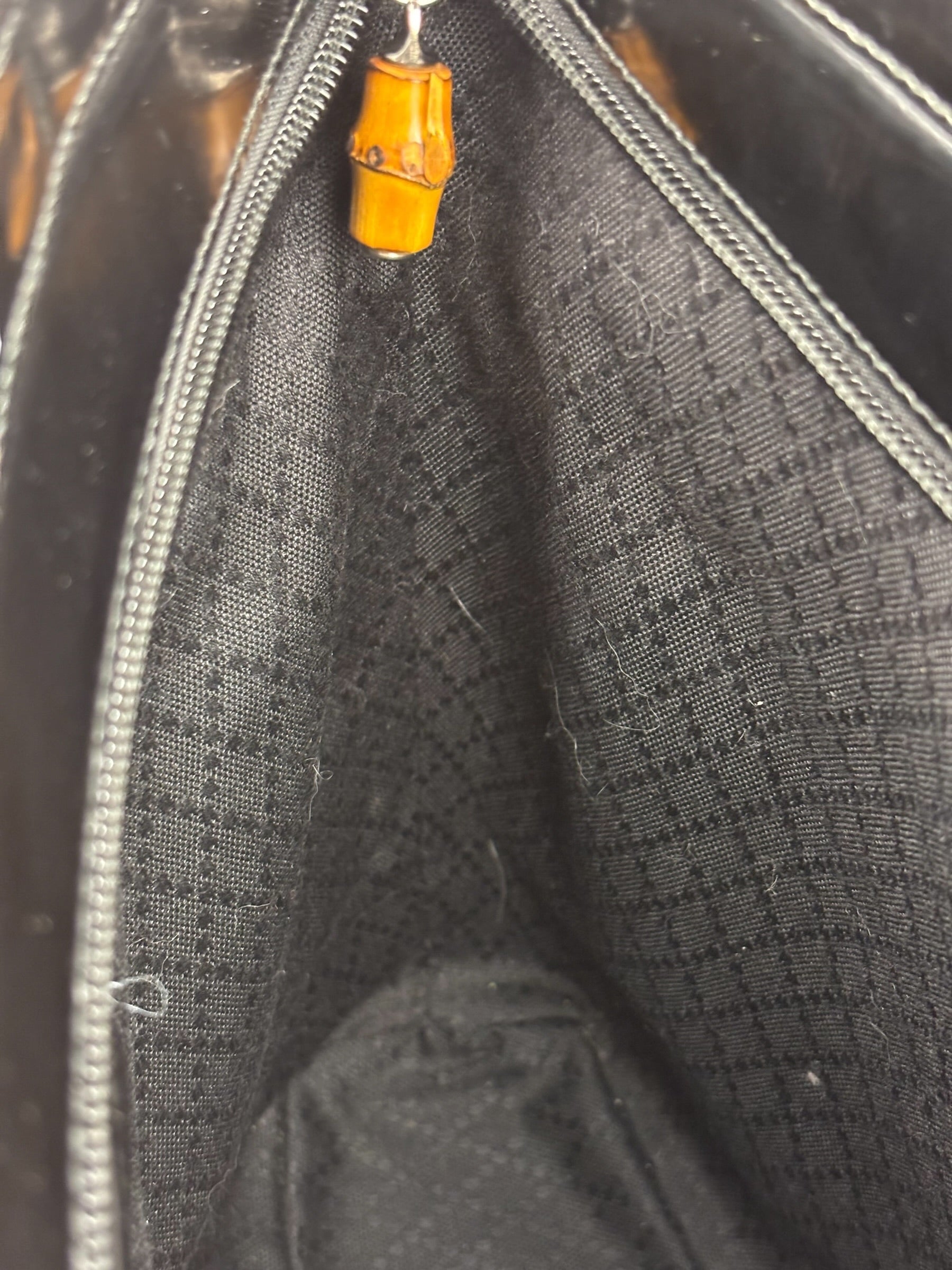 Gucci Vintage Black Ribbed Bamboo Top Handle Bag