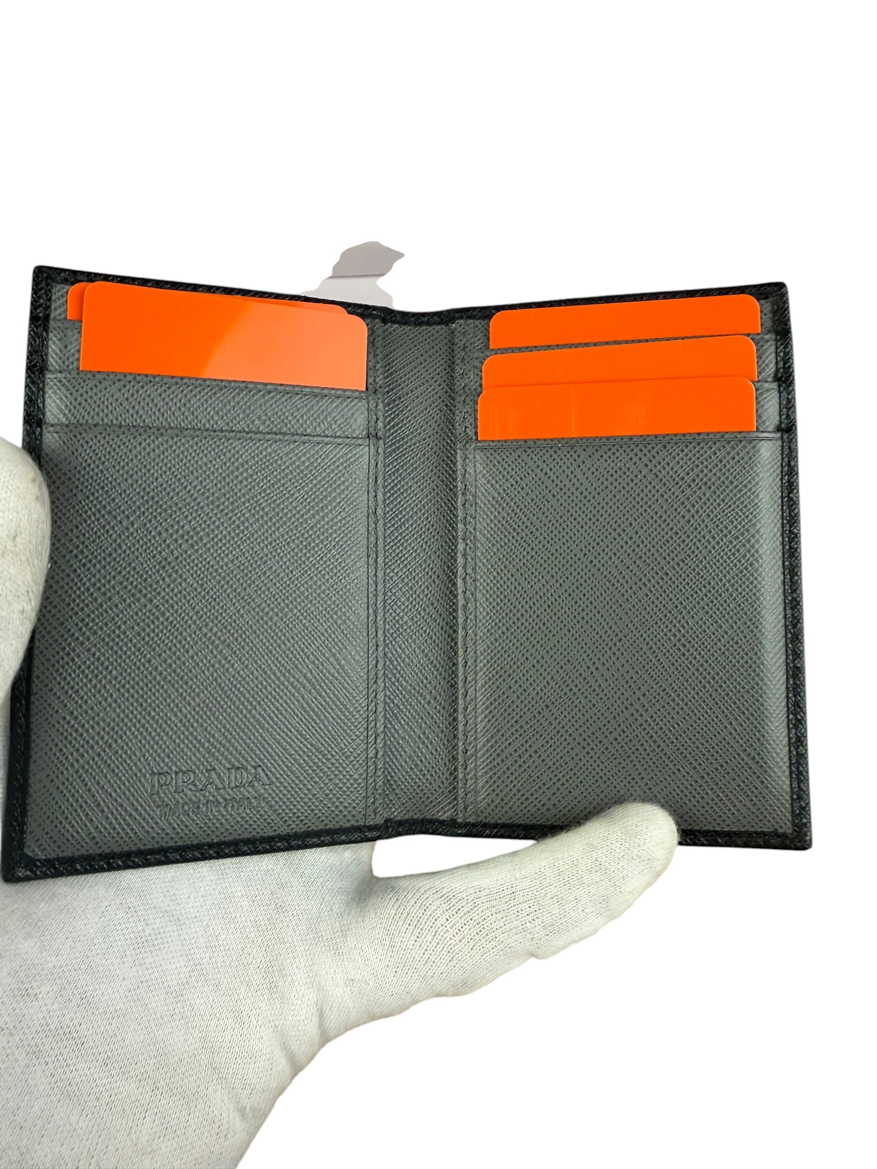Prada Black/Grey Saffiano Leather Card Holder