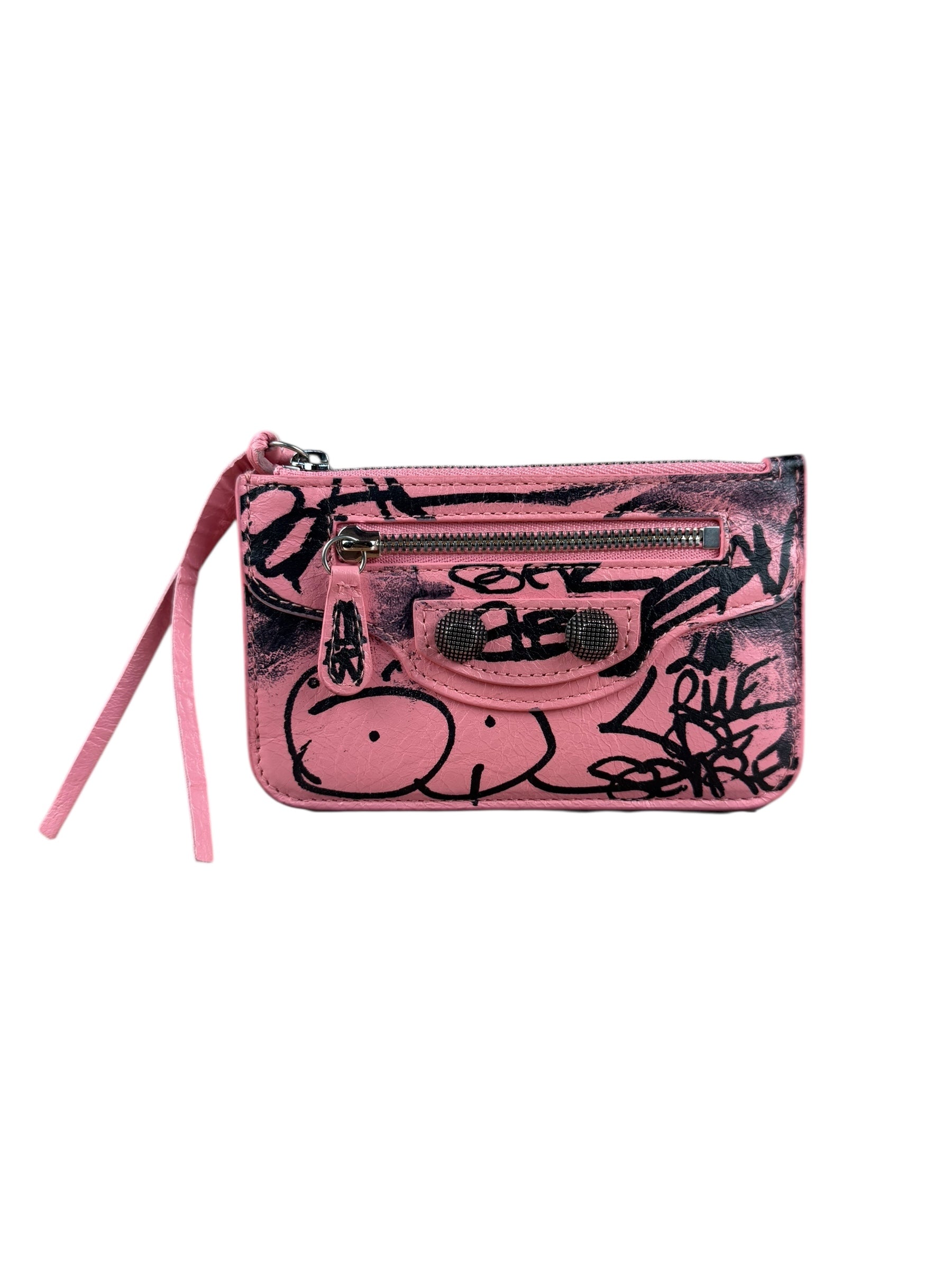 Balenciaga Pink Grafitti Le City Zip Wallet