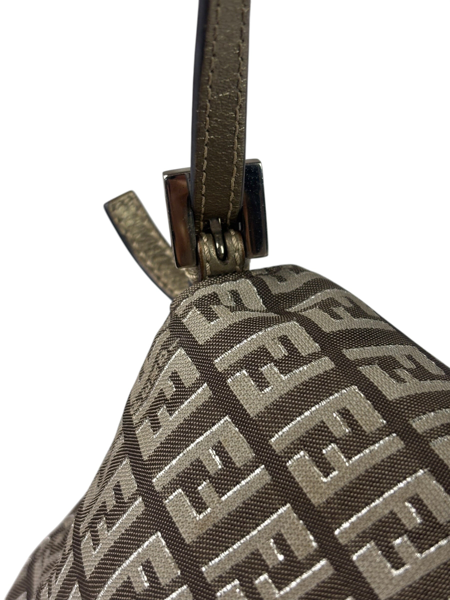 Fendi Brown/Metallic Gold Leather Trim Zucca Baguette