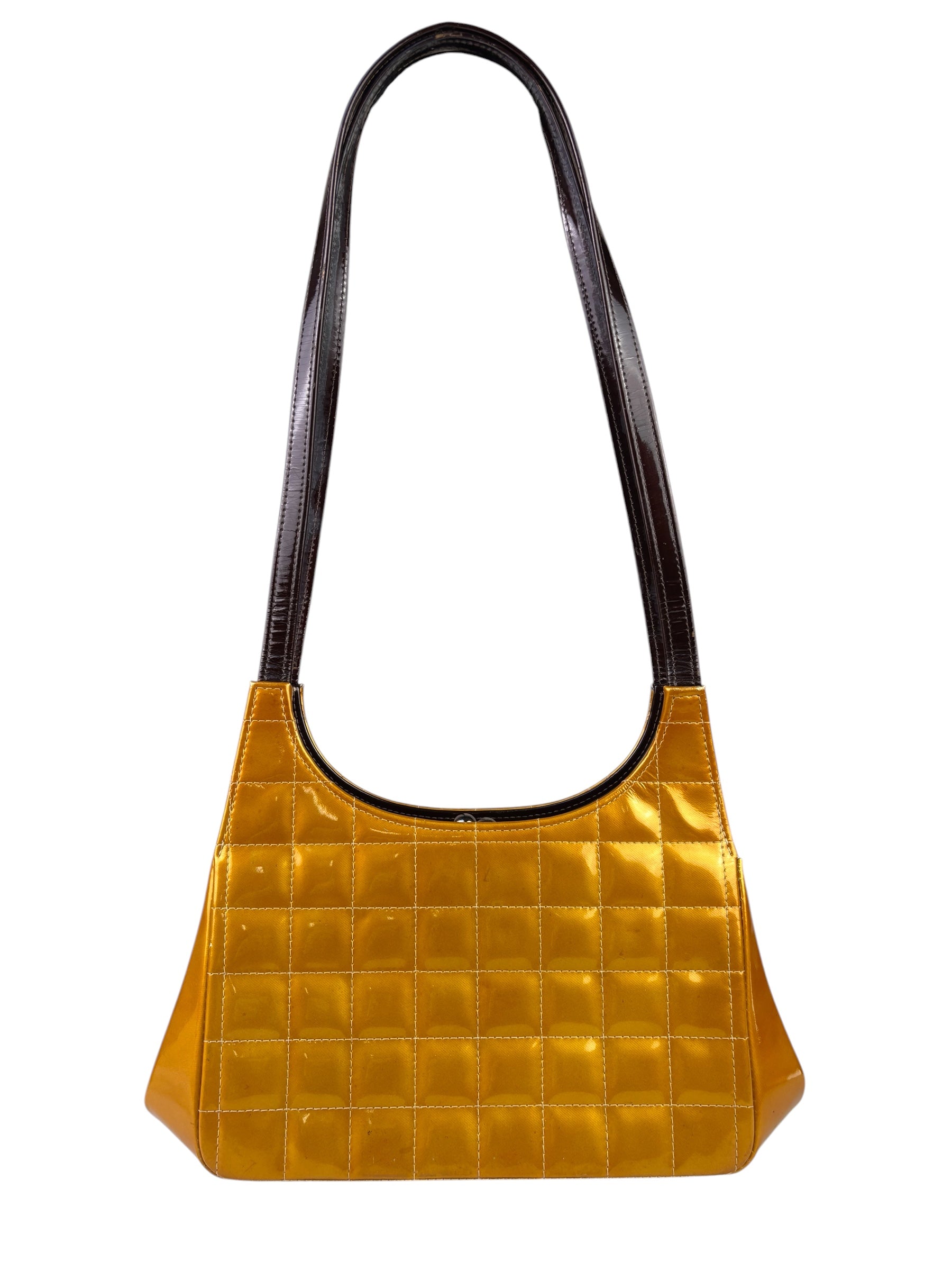 Chanel Mustard Yellow Patent Leather Chocolate Bar Hobo Bag 2002
