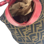 Fendi Beige/Red Leather Trim Zucca Buckle Tote