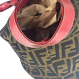 Fendi Beige/Red Leather Trim Zucca Buckle Tote