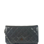 Chanel Grey Quilted Patent Leather Wallet-On-Chain 2012