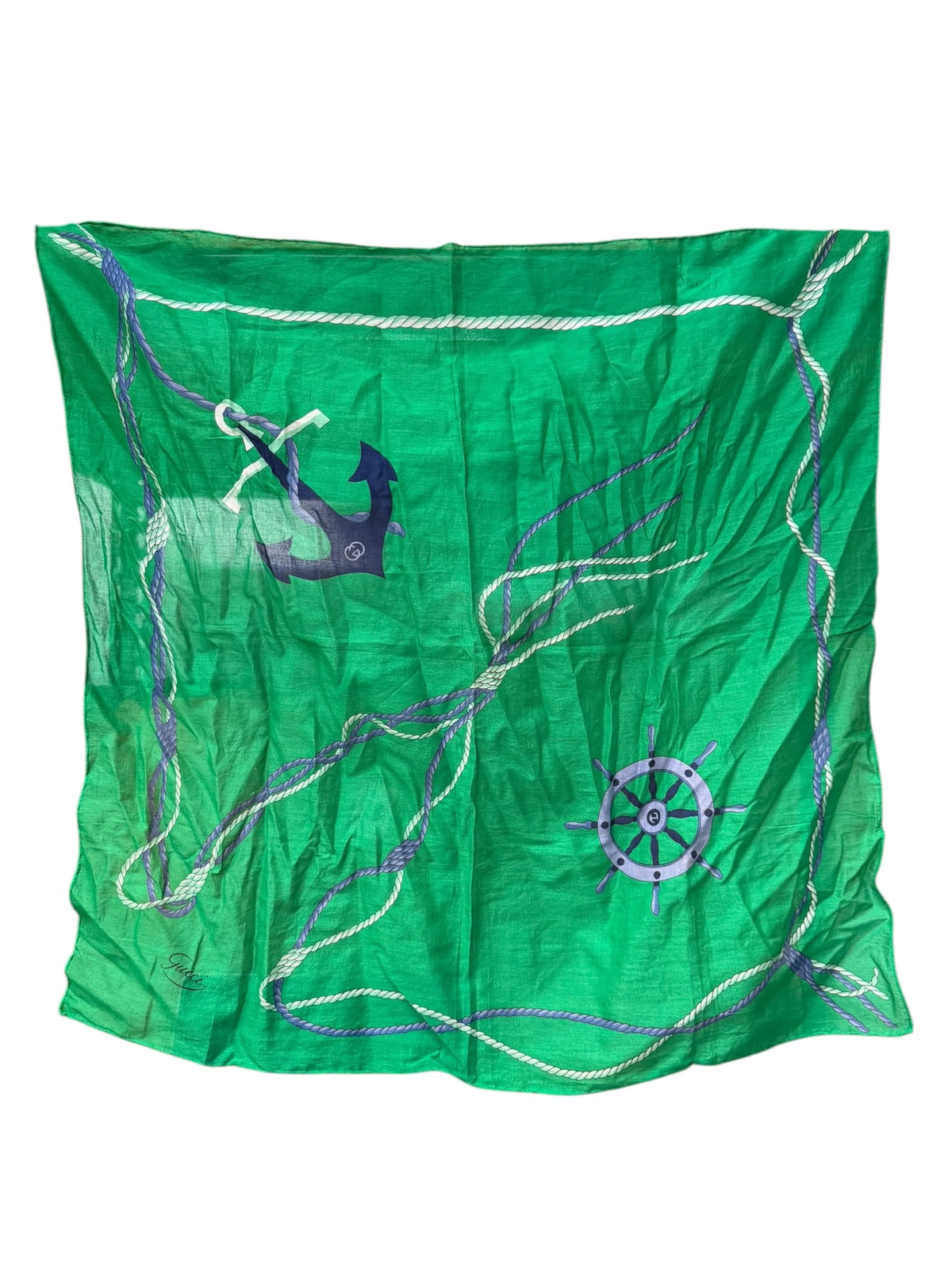 Gucci Green Cotton Rope & Anchor Scarf