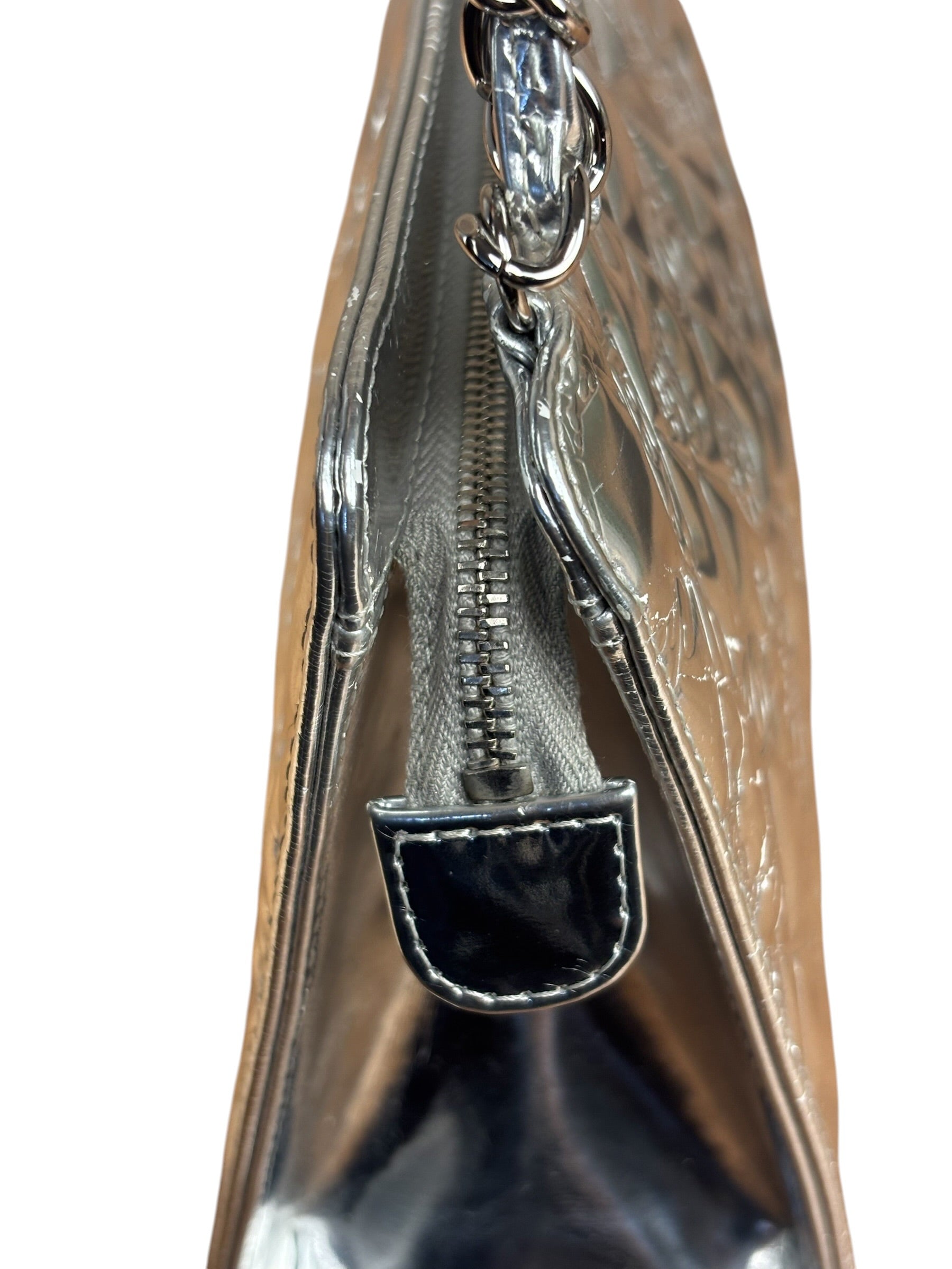 Chanel Metallic Silver Patent Leather Lucky Symbols Embossed Pochette 2007