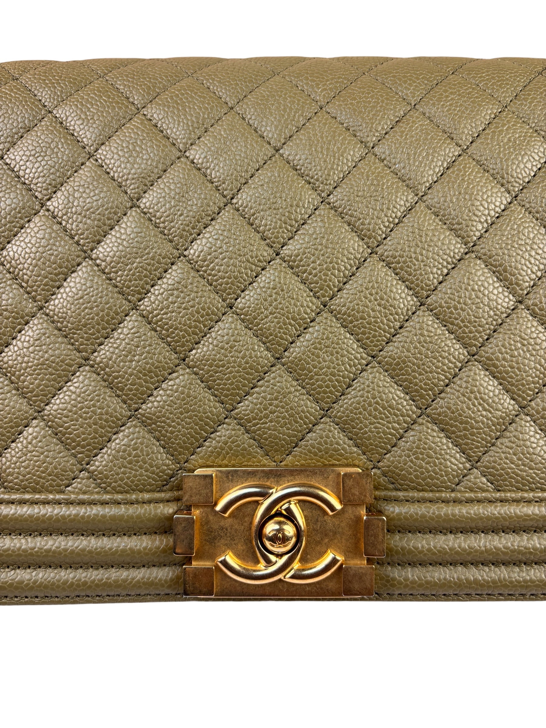 Chanel Olive Green Quilted Caviar Boy Flap Bag 2017