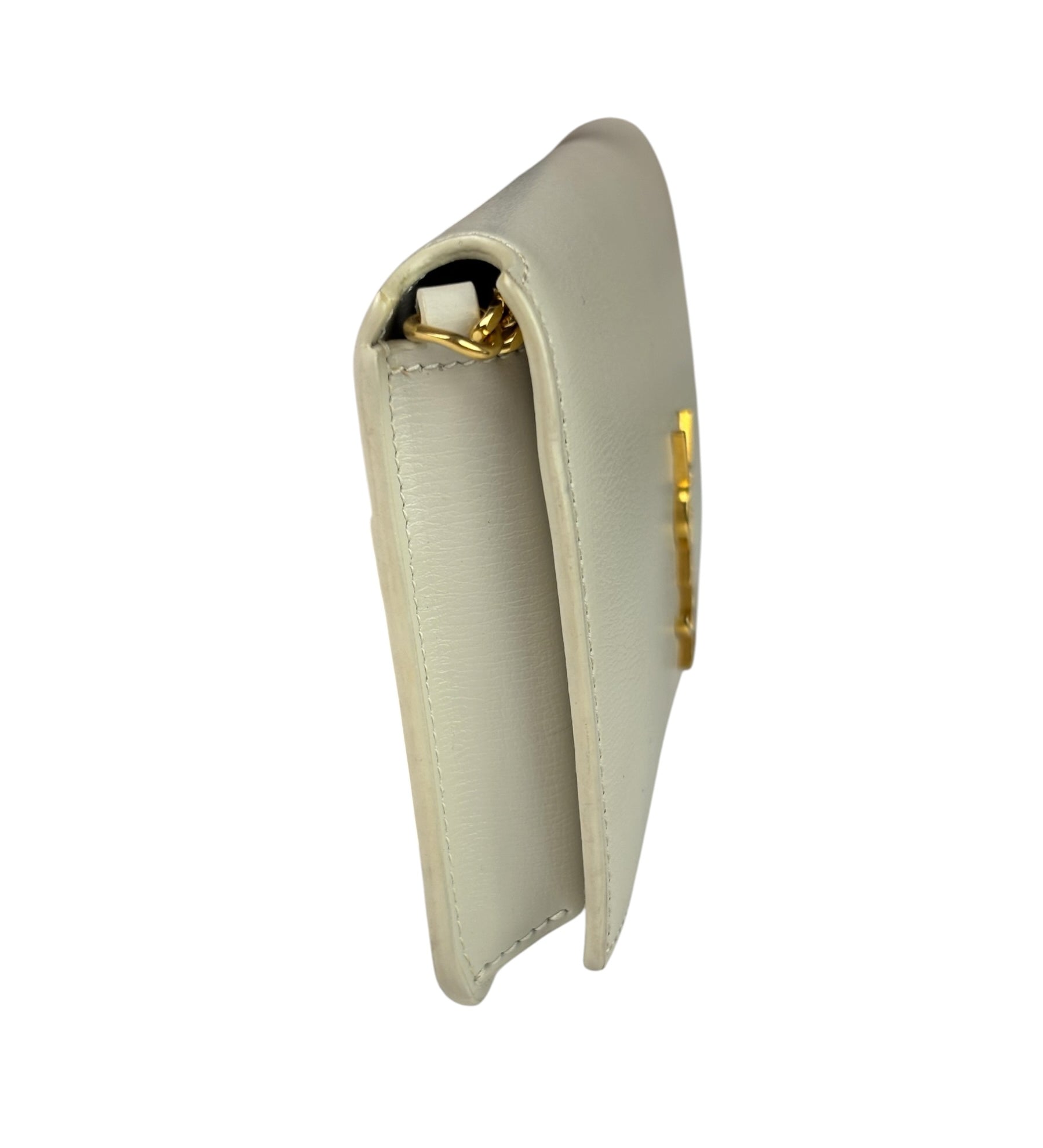 YSL Beige Leather Cassandre Flap Phone Holder