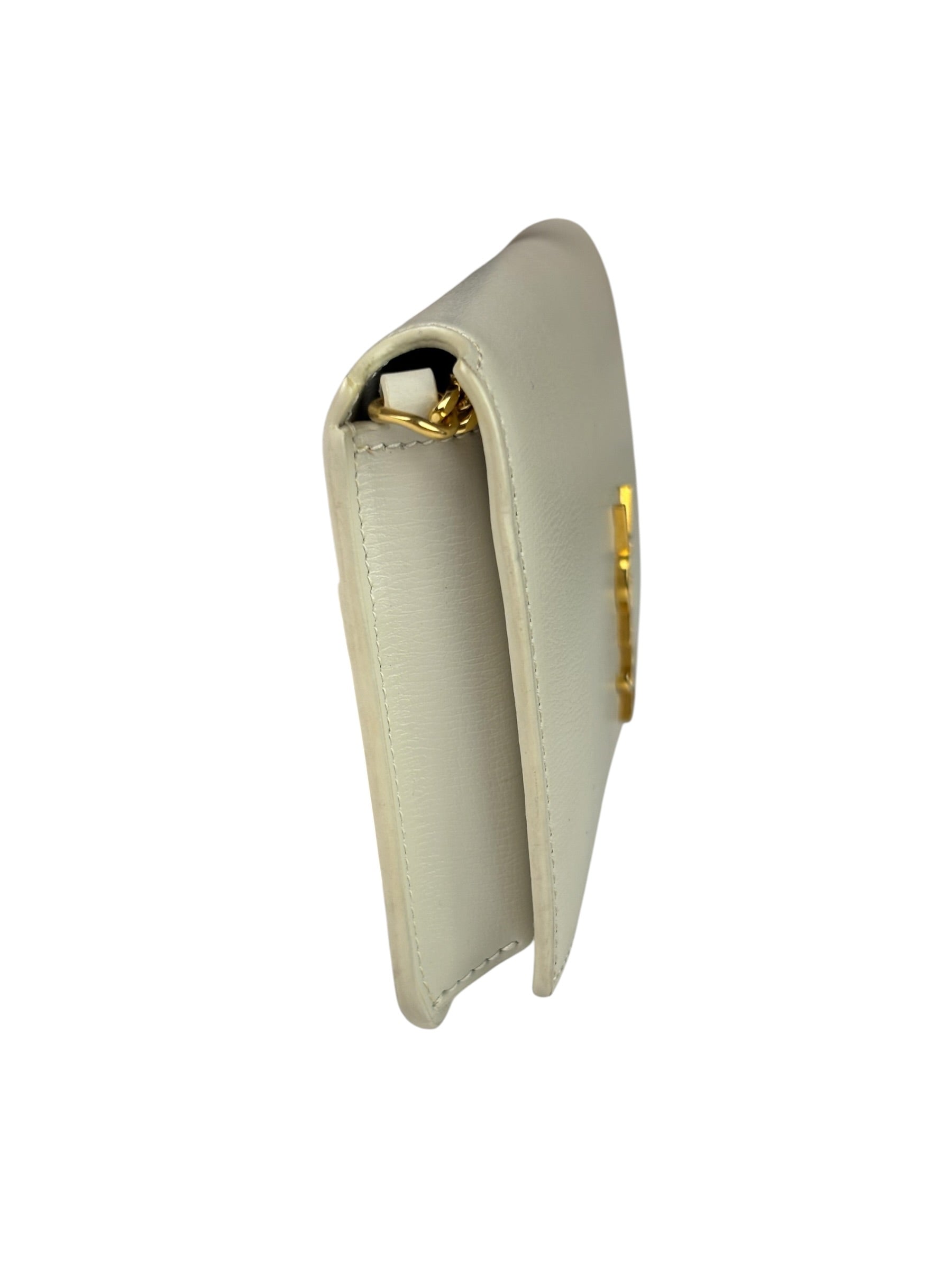 YSL Beige Leather Cassandre Flap Phone Holder