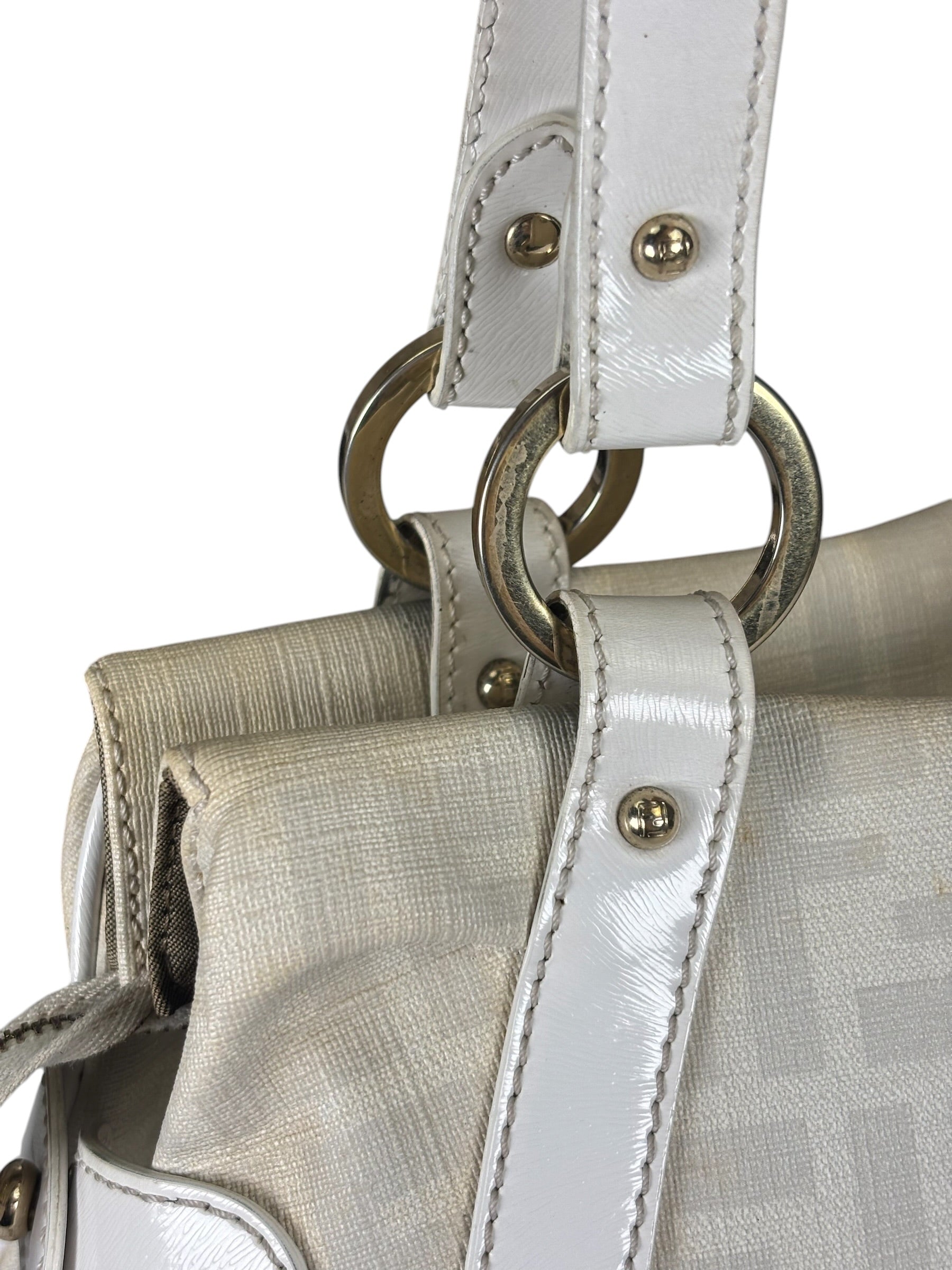 Fendi White Leather PVC Coated Zucca Spalmati Chef Shoulder Bag
