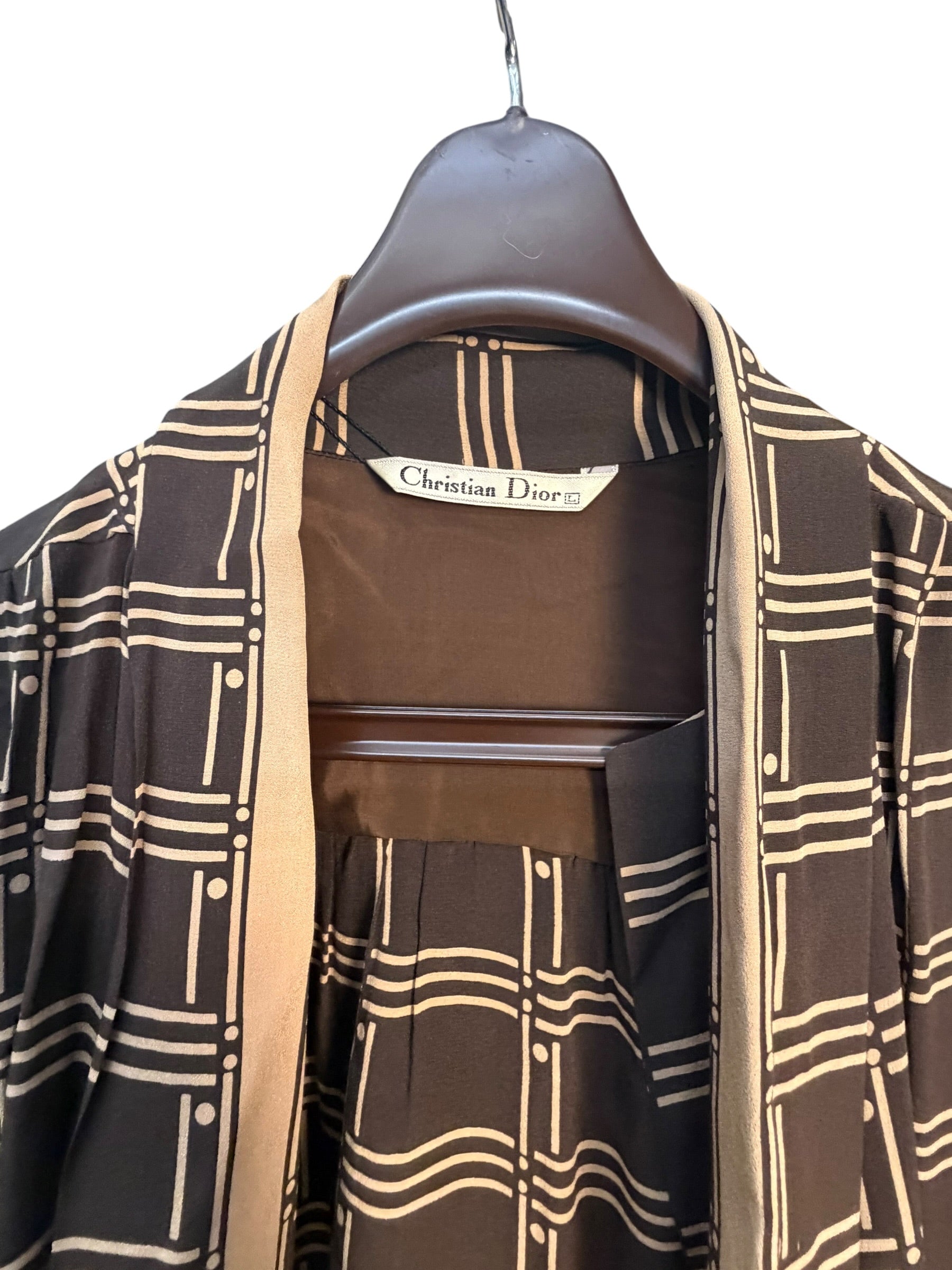 Christian Dior Dark Brown Intersecting Grid Line Pattern Blouse
