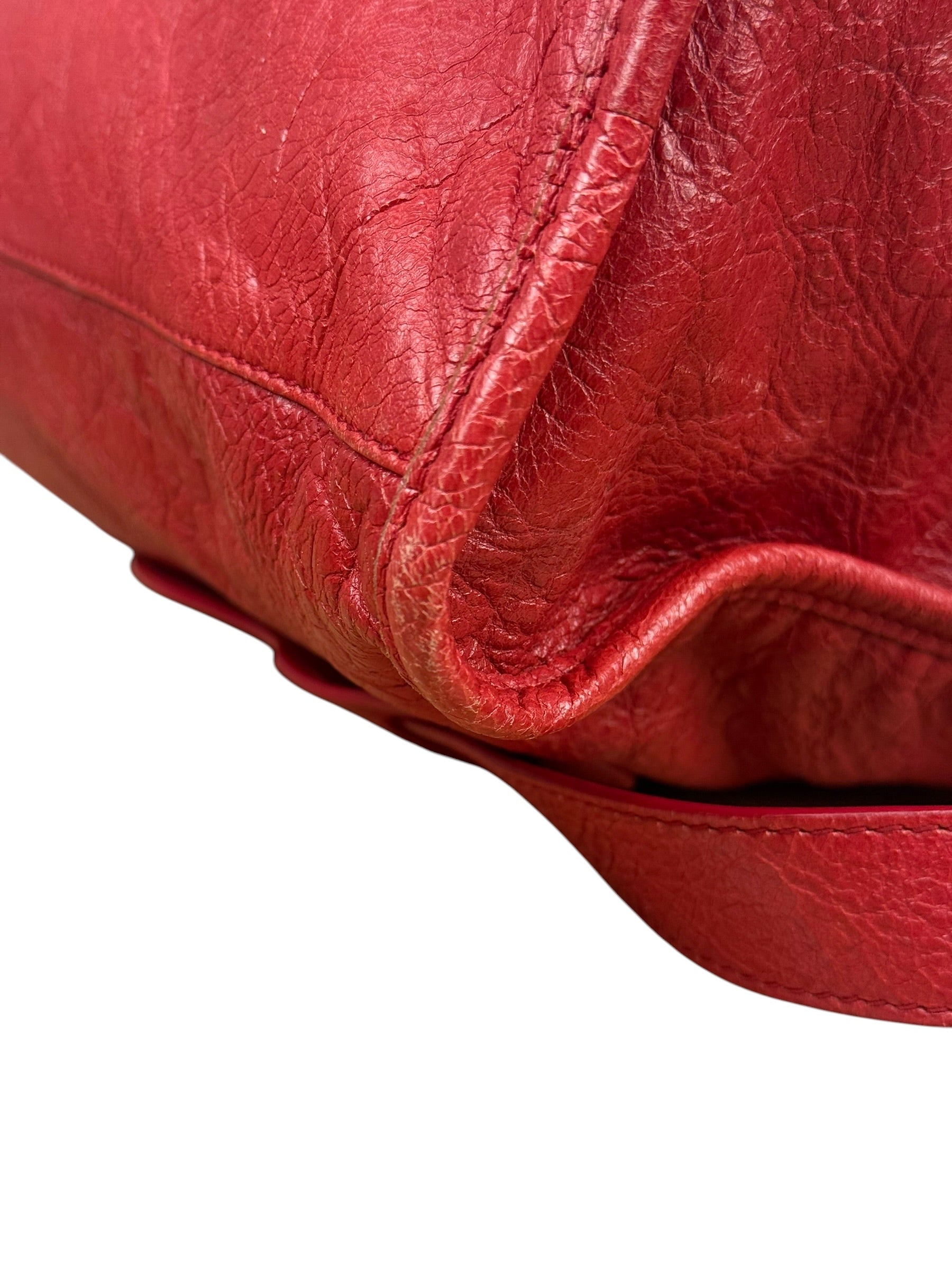 Balenciaga Red Leather Moto City Shoulder Bag Medium