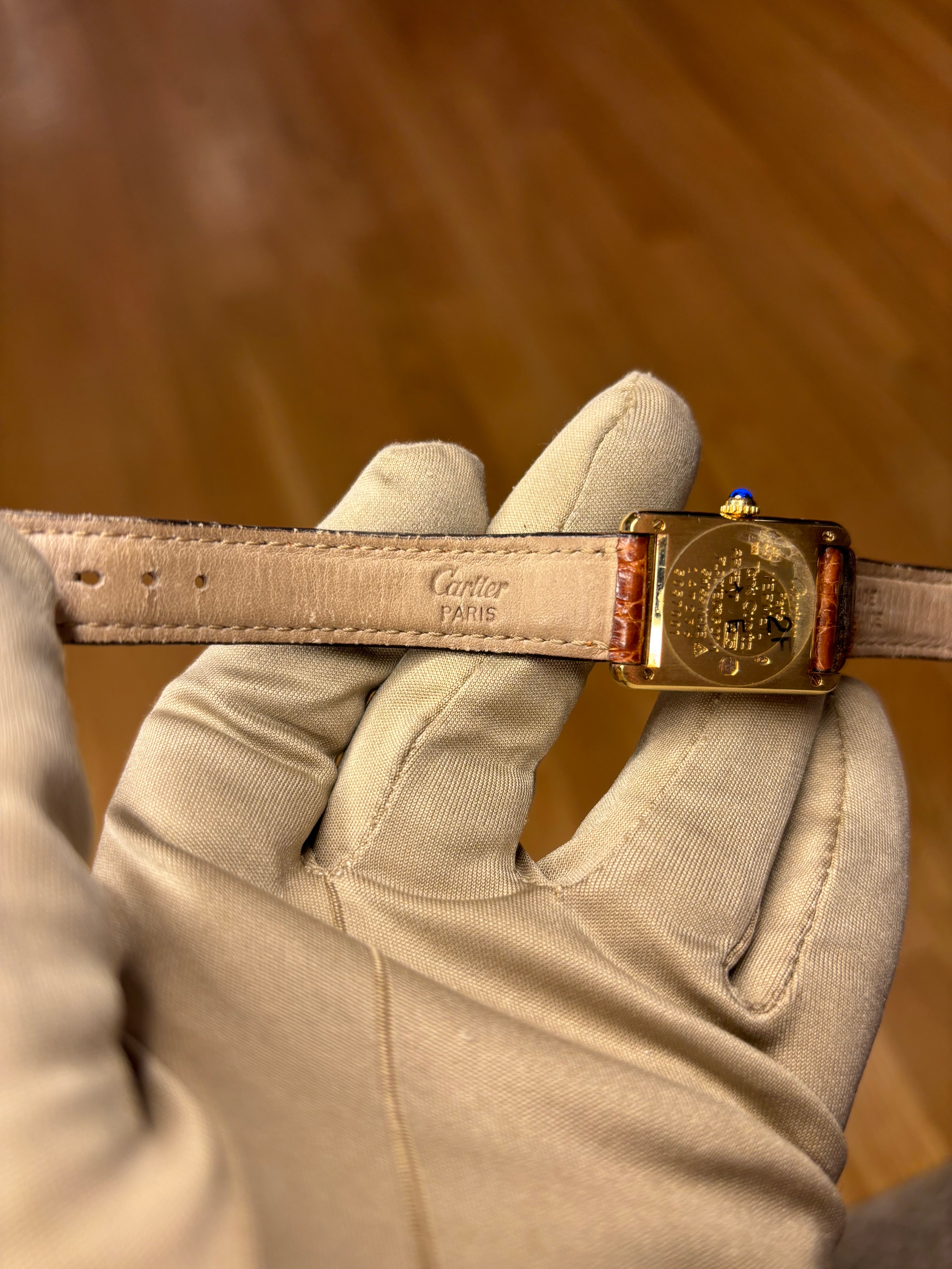 Cartier Tank Cream Roman Dial Brown Strap