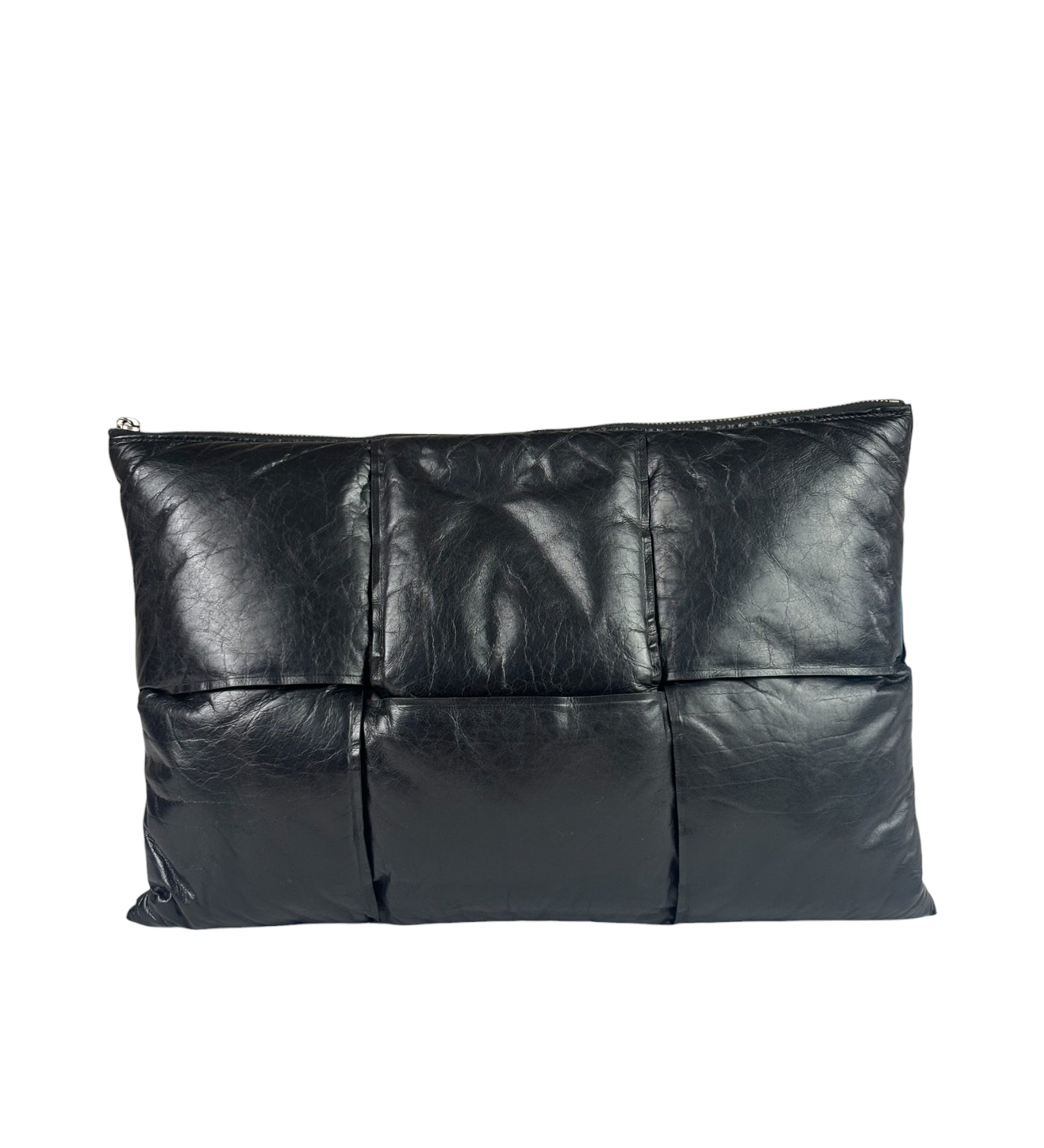 Bottega Veneta Black Leather Maxi Intrecciato Padded Pouch