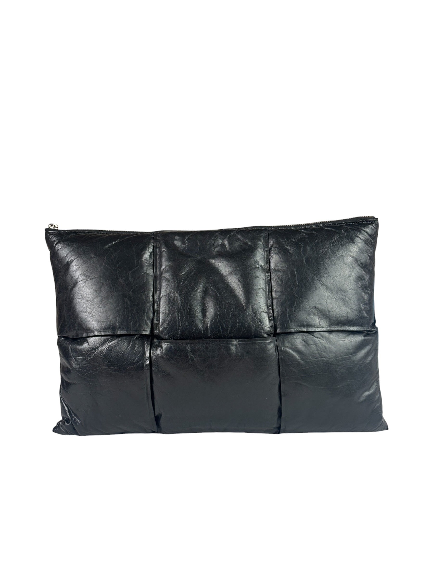 Bottega Veneta Black Leather Maxi Intrecciato Padded Pouch