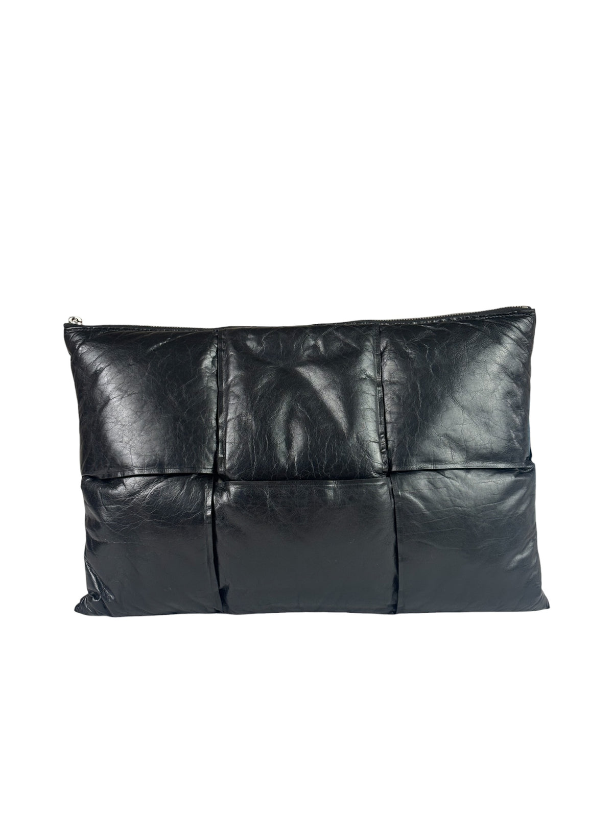 Bottega Veneta Black Leather Maxi Intrecciato Padded Pouch